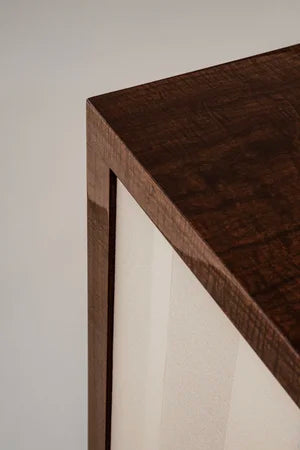 Additions Console Table Handcrafted in Wood Veneer & Virgin Wool Fabric Inserts — side angle