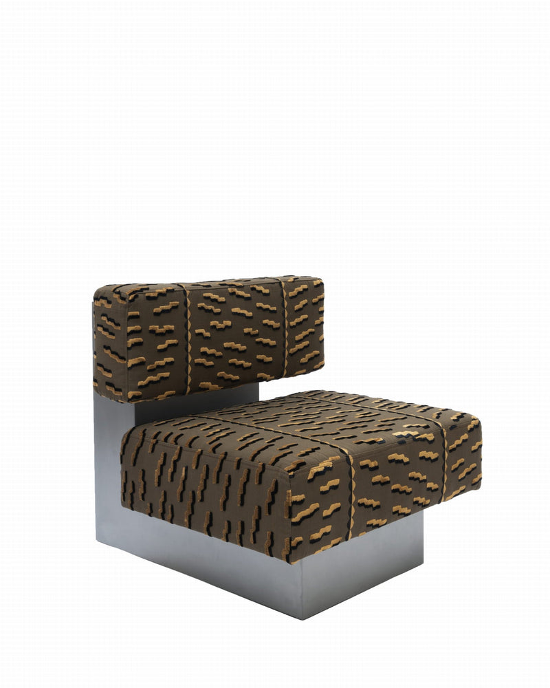 Armchair Object087 — close-up of patterned fabric and metal base