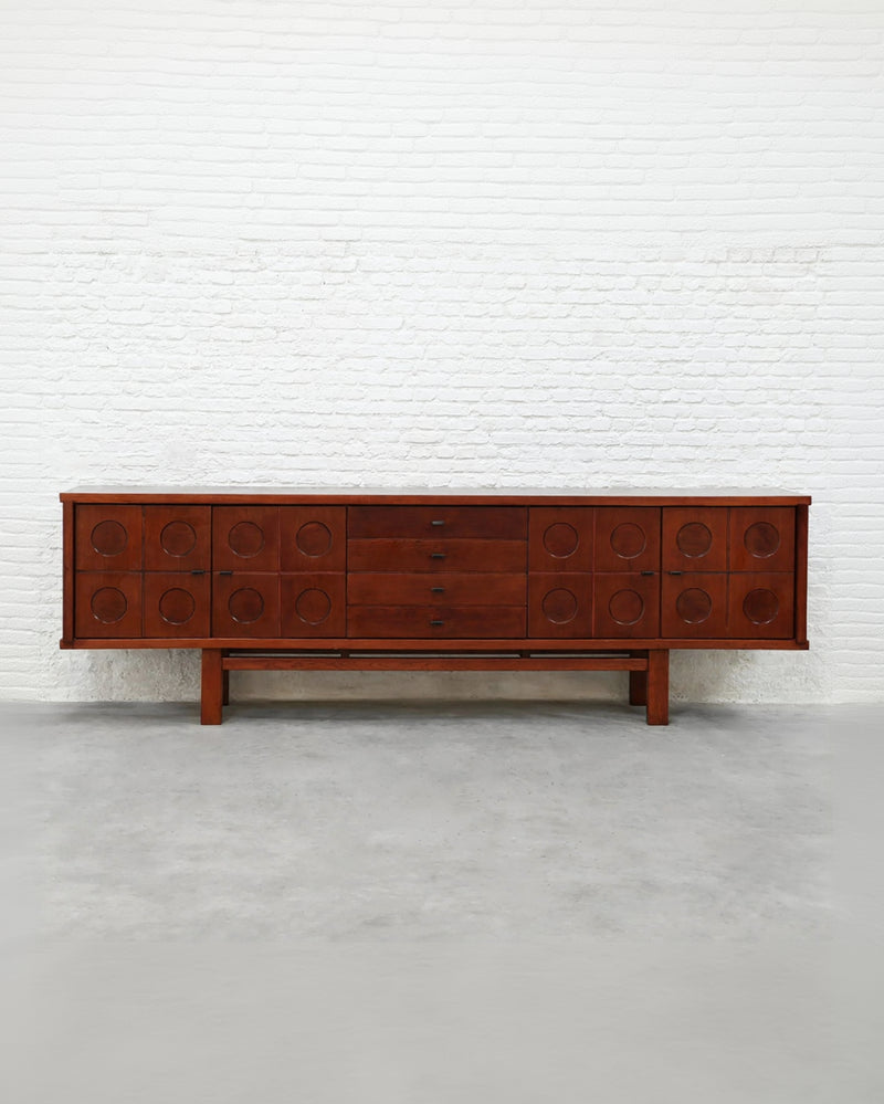 Brutalist Oak Sideboard, Belgium, 1970s — detail view