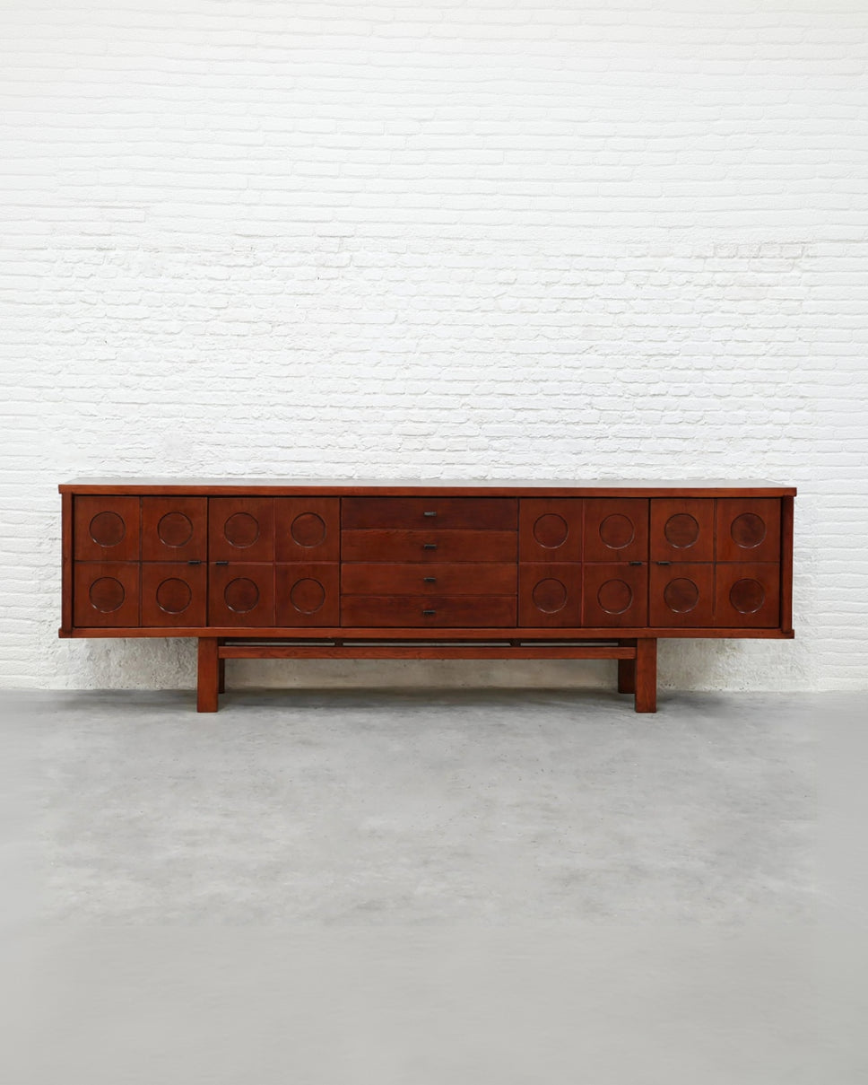 Brutalist Oak Sideboard, Belgium, 1970s — detail view