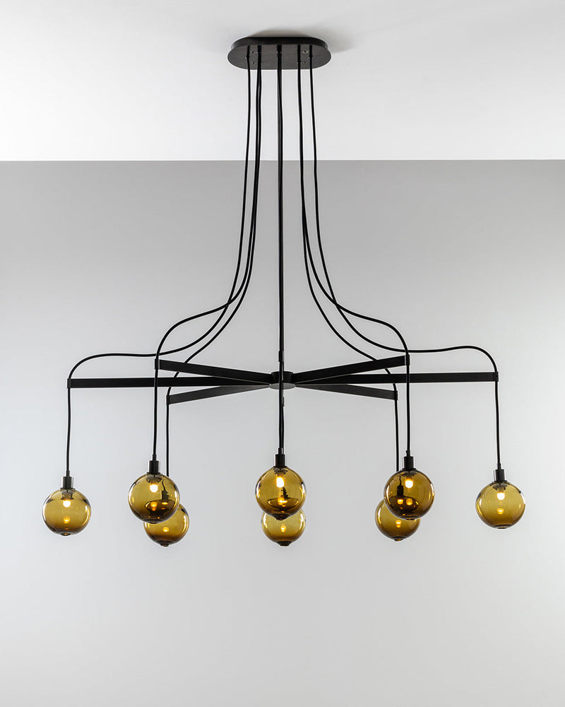 SkLO Drape Arm 8 Chandelier - Olivin glass, Dark Oxidized finish by SkLO | The Oblist