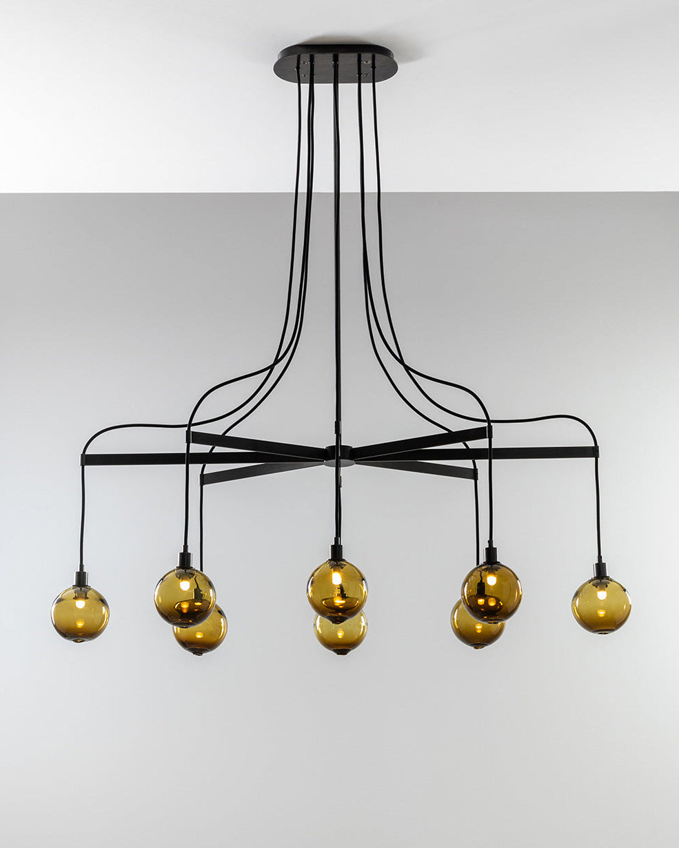 SkLO Drape Arm 8 Chandelier - Olivin glass, Dark Oxidized finish by SkLO | The Oblist