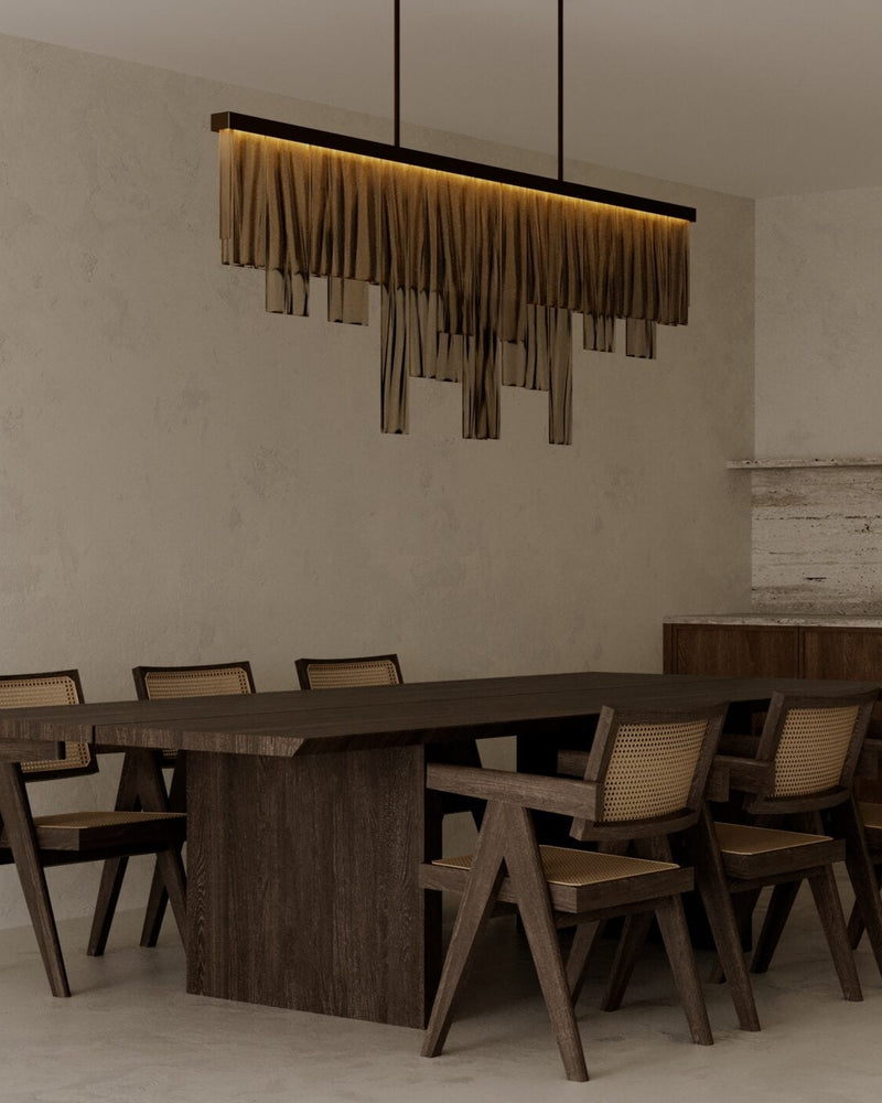 CASCATA Long With ceiling Rose — detail of pendant light above dining table