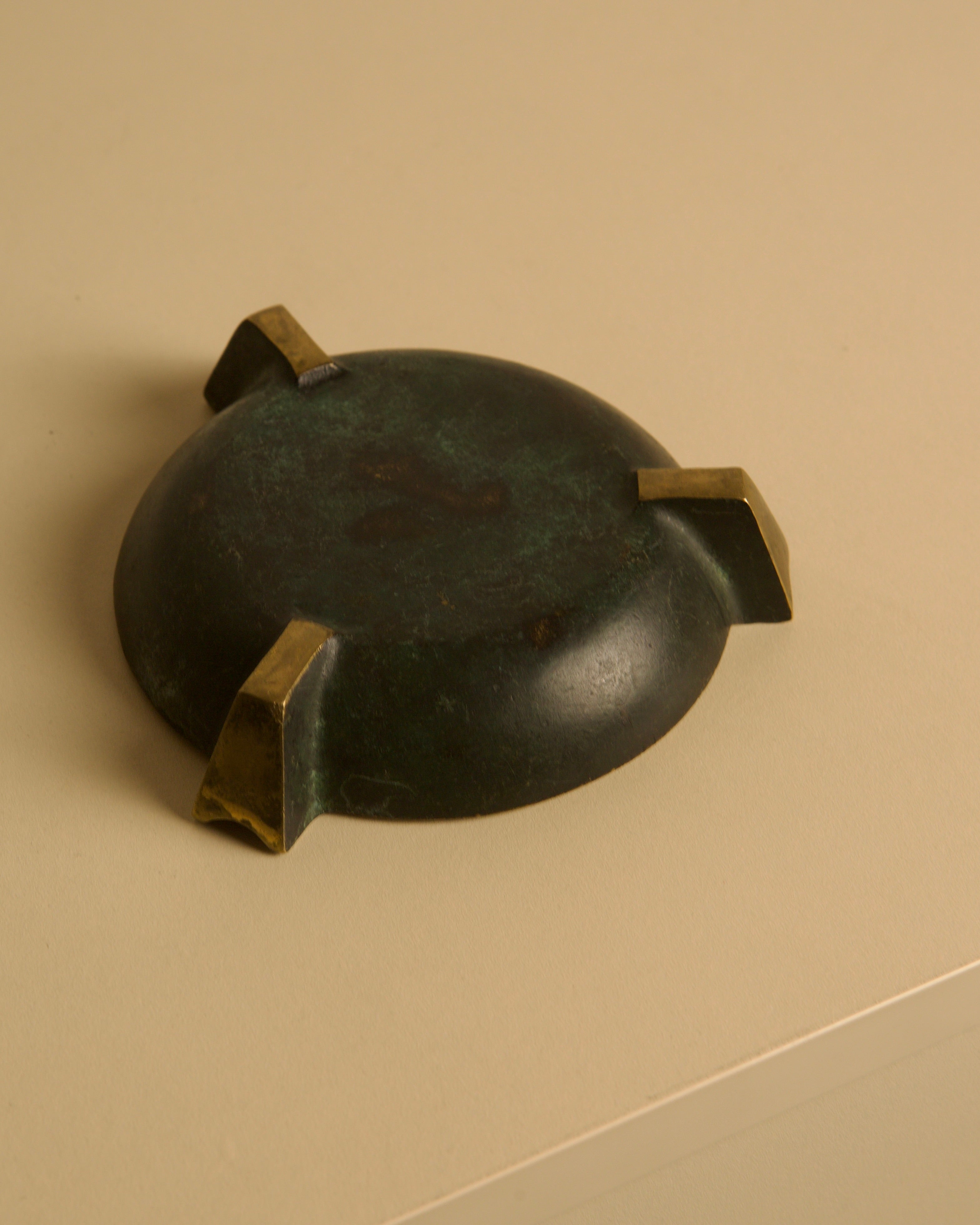 Italian Bronze Ashtray, 1940s — top view showing green patina finish
