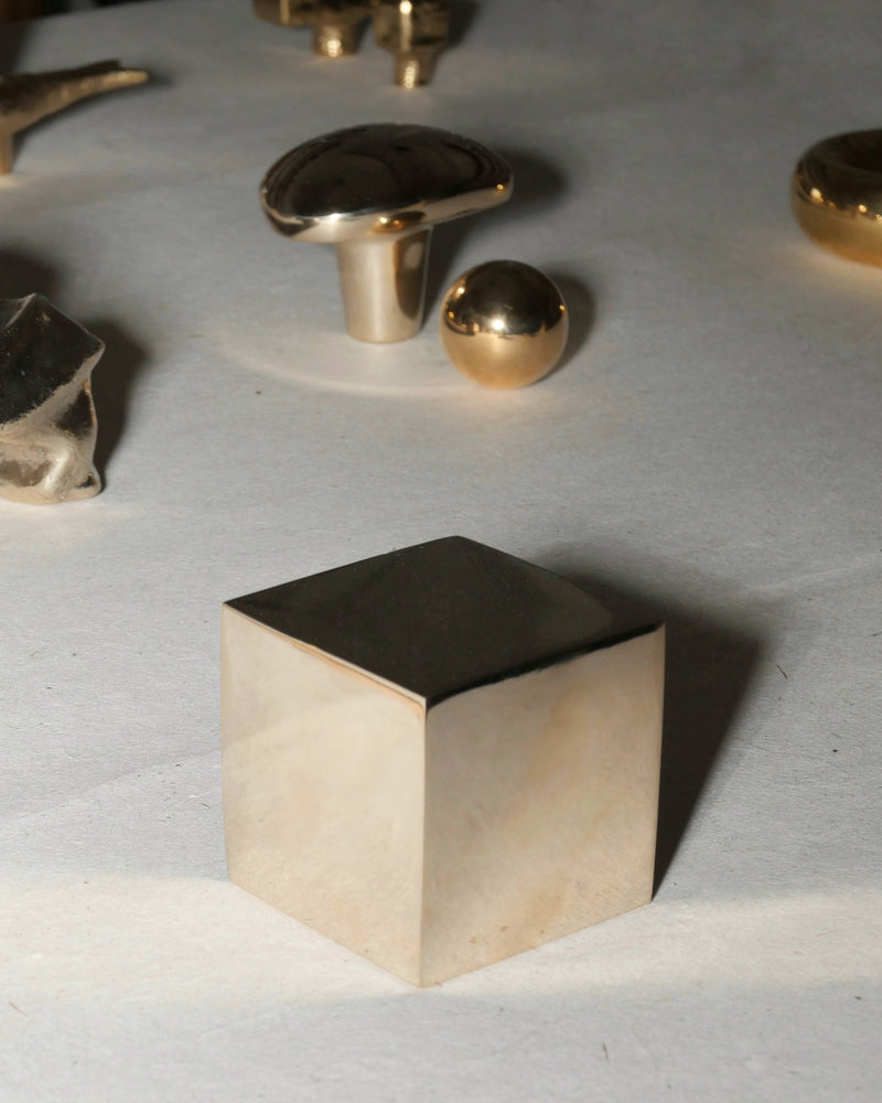 CUBE Cabinet Knob Medium by Maha Alavi | The Oblist — polished metal finish