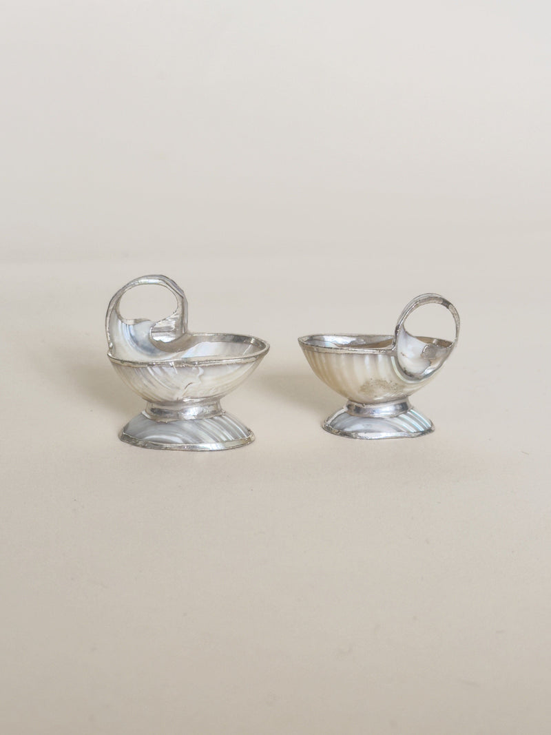 Edwardian Arts & Crafts Silver Plate Salt Cellars by Aesthete Label | The Oblist — silver finish, vintage design