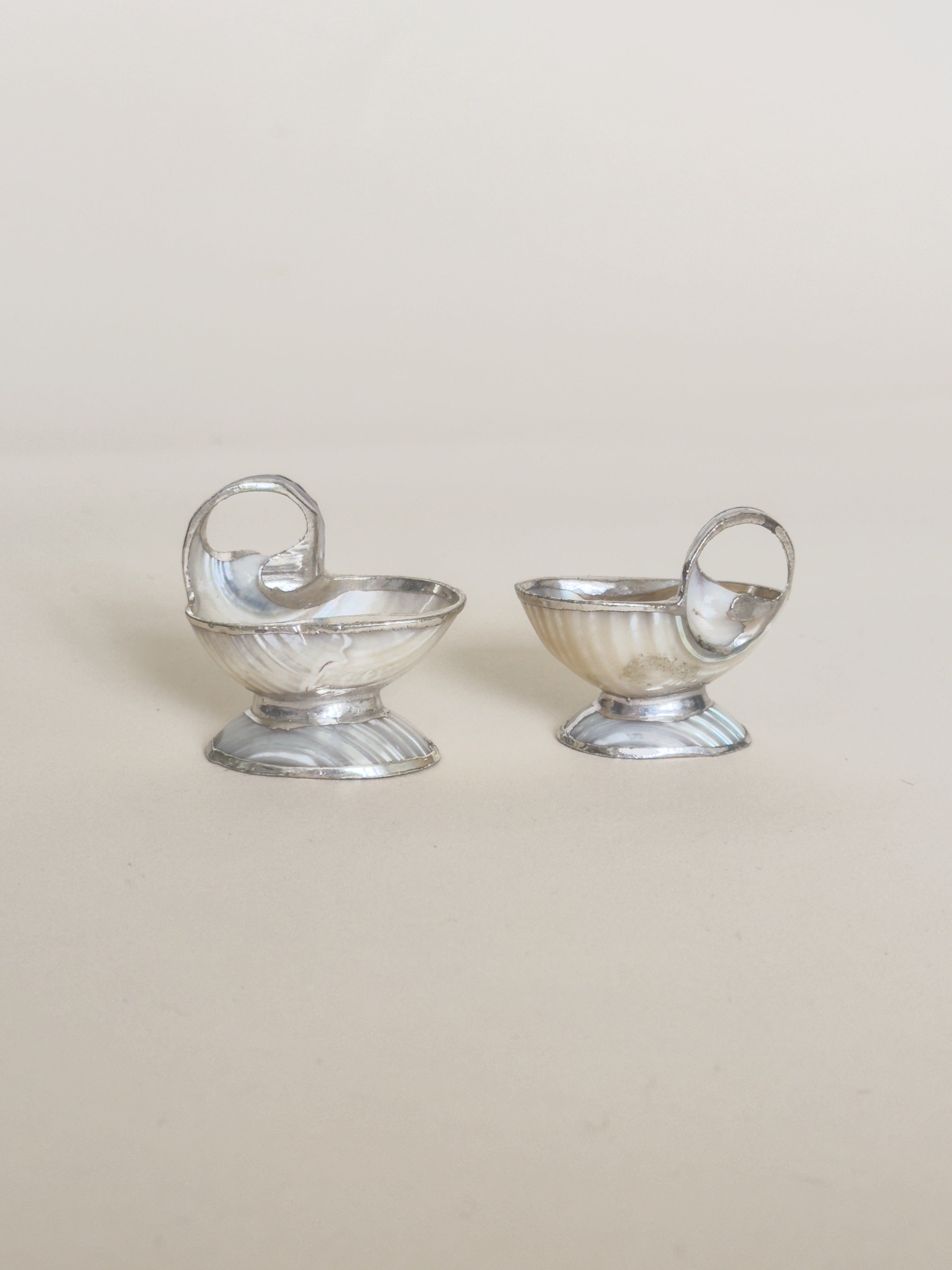 Edwardian Arts & Crafts Silver Plate Salt Cellars by Aesthete Label | The Oblist — silver finish, vintage design