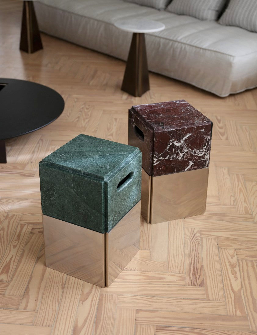 Rehundido stool in Steel and Marble — lifestyle setting