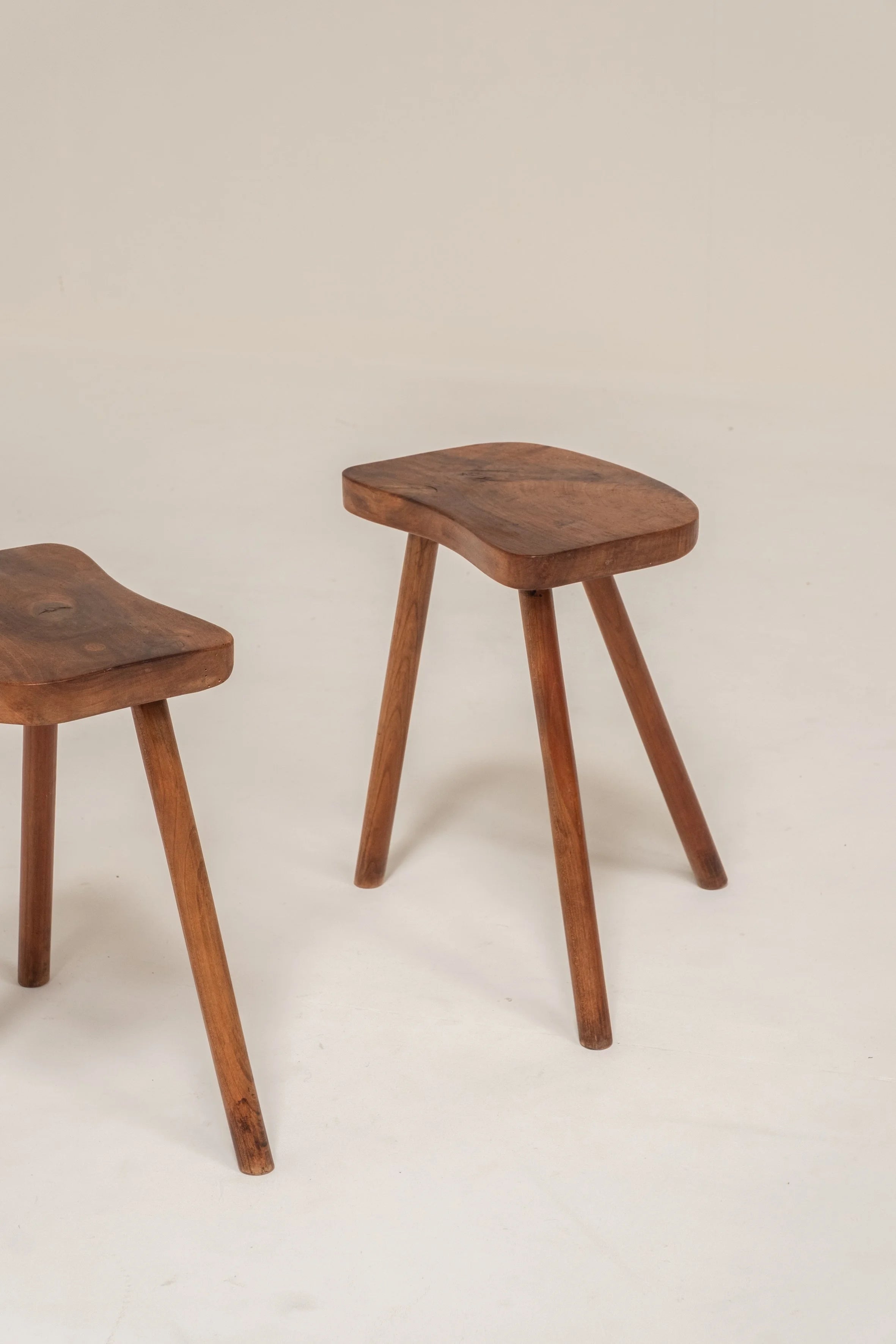 Pair of French Wooden Stools, 1950s — close-up