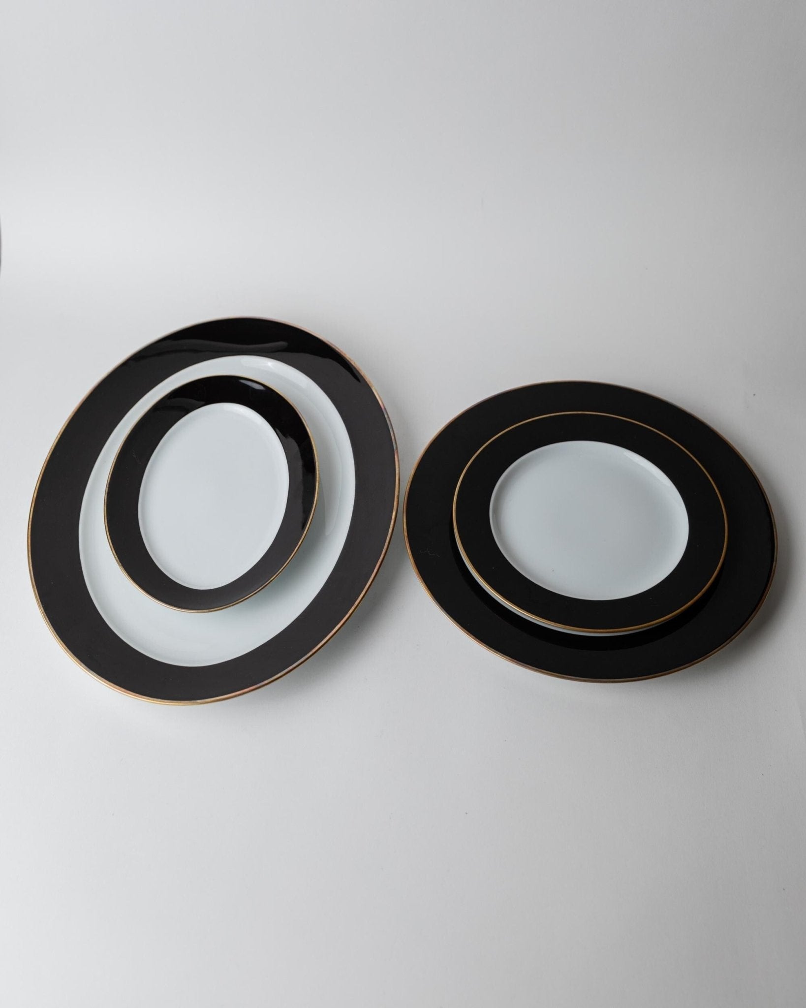 Vintage 1980s Porcelain Dinnerware Set for 12, Black White with Gold Rim by Eschenbach Bavaria Germany, Classic Elegant Tableware, Gift Idea — view 13