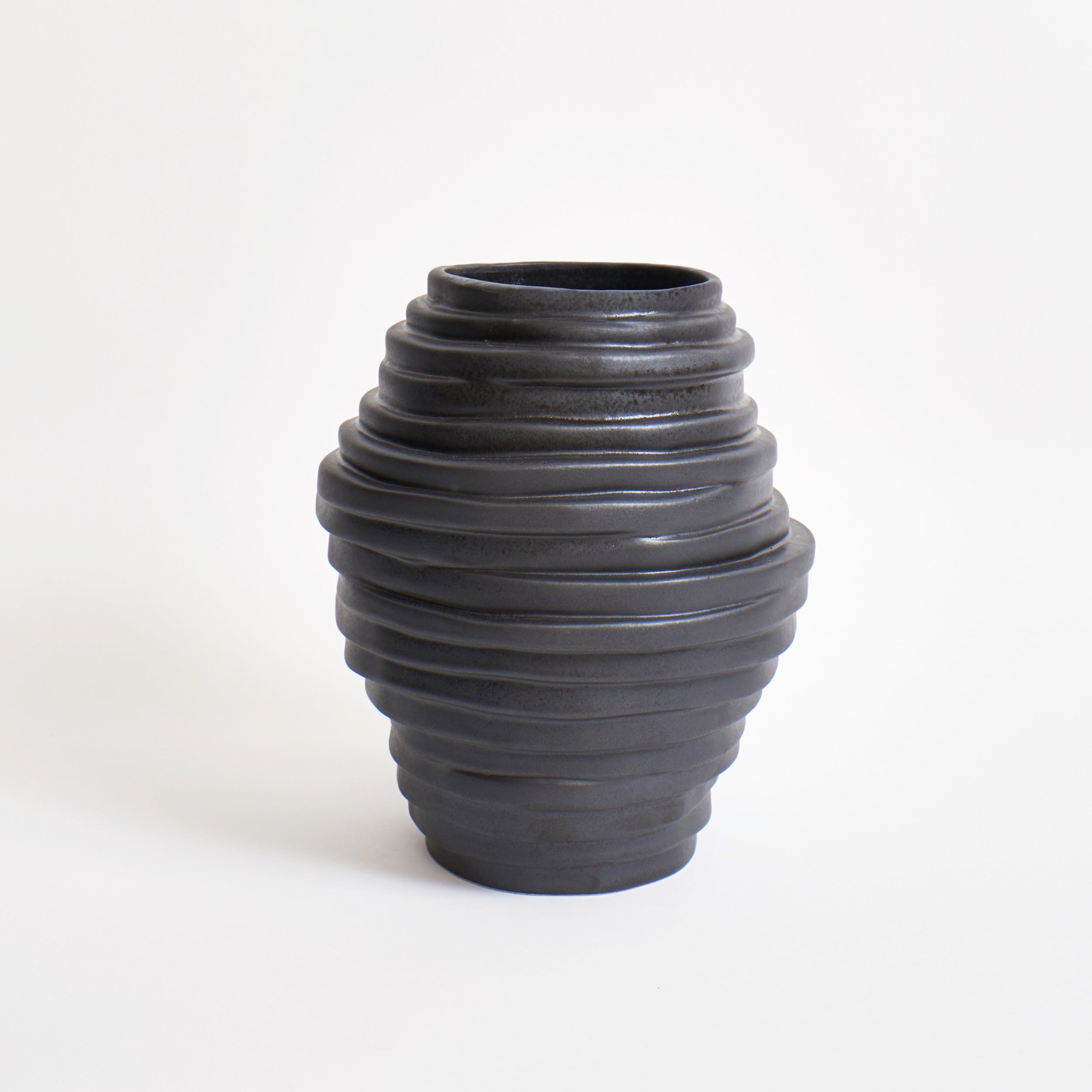 Alfonso Vase Brick — back view highlighting textured black ceramic design