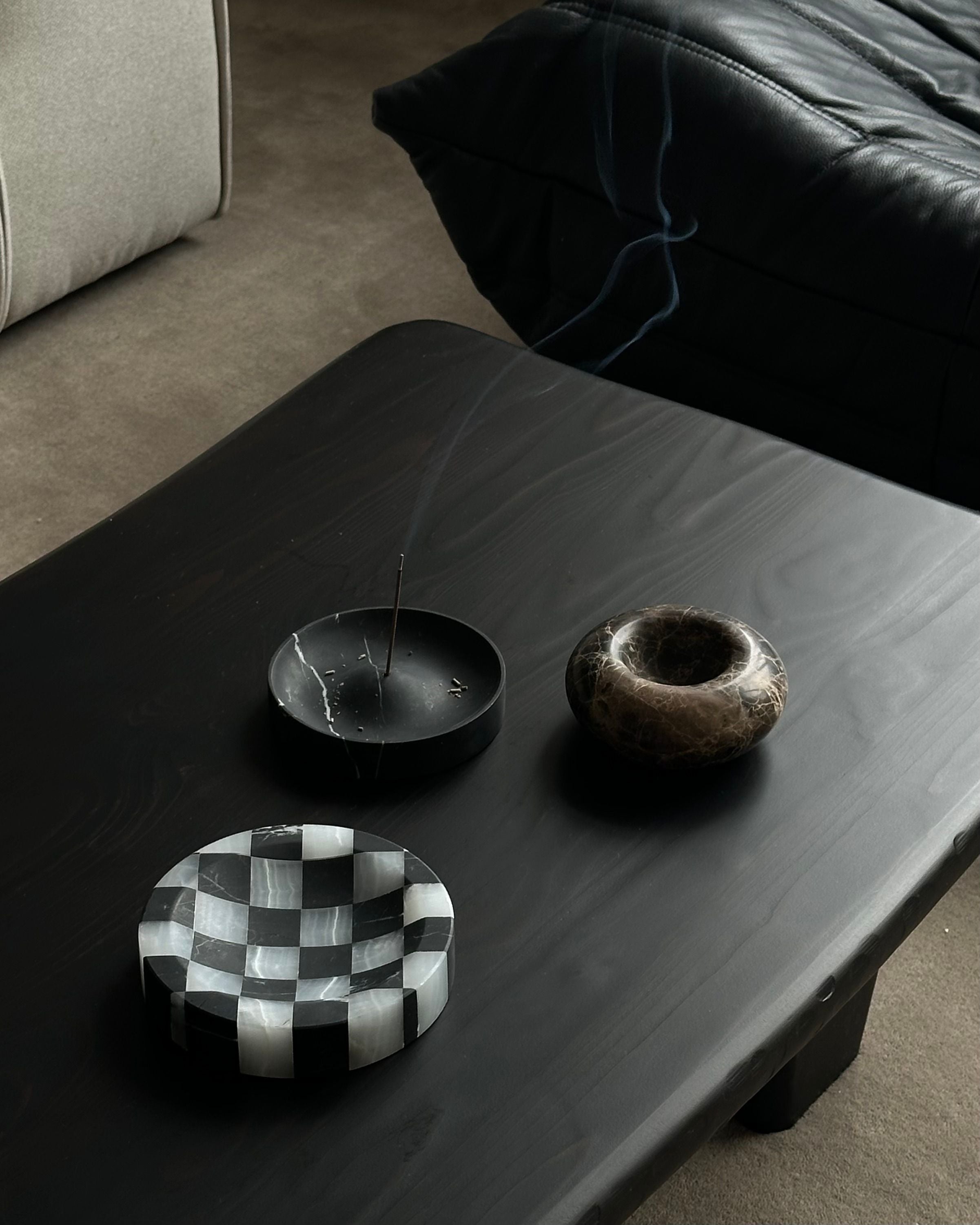 ALTAR' incense holder — placed on black wooden table with smoke