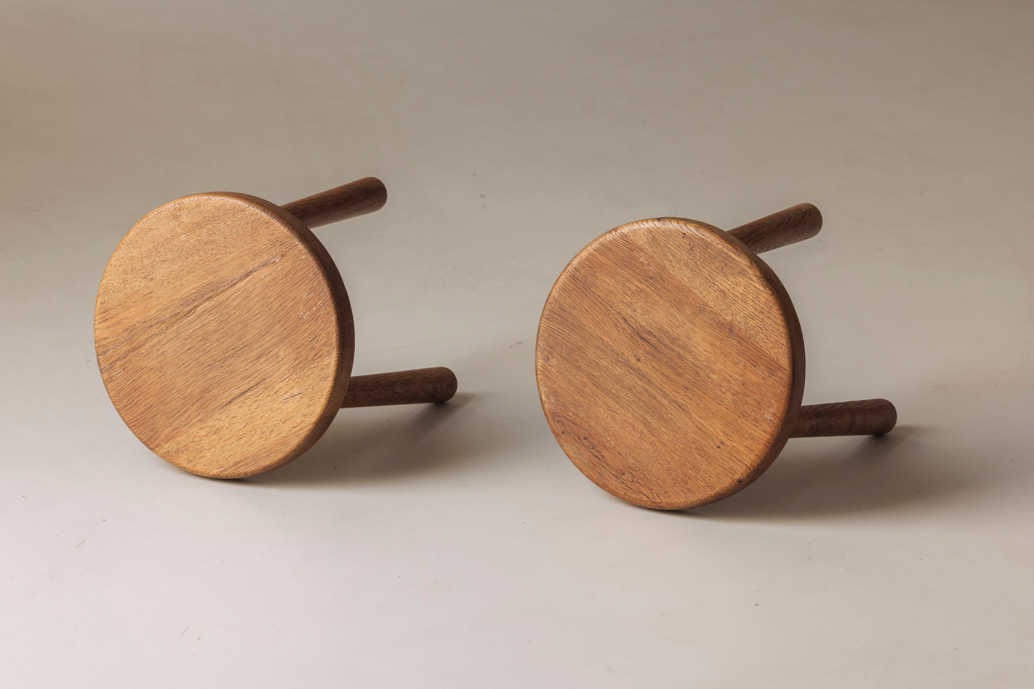 Sculptural Set of Two Solid Oak Stools, France, 1960s — in context