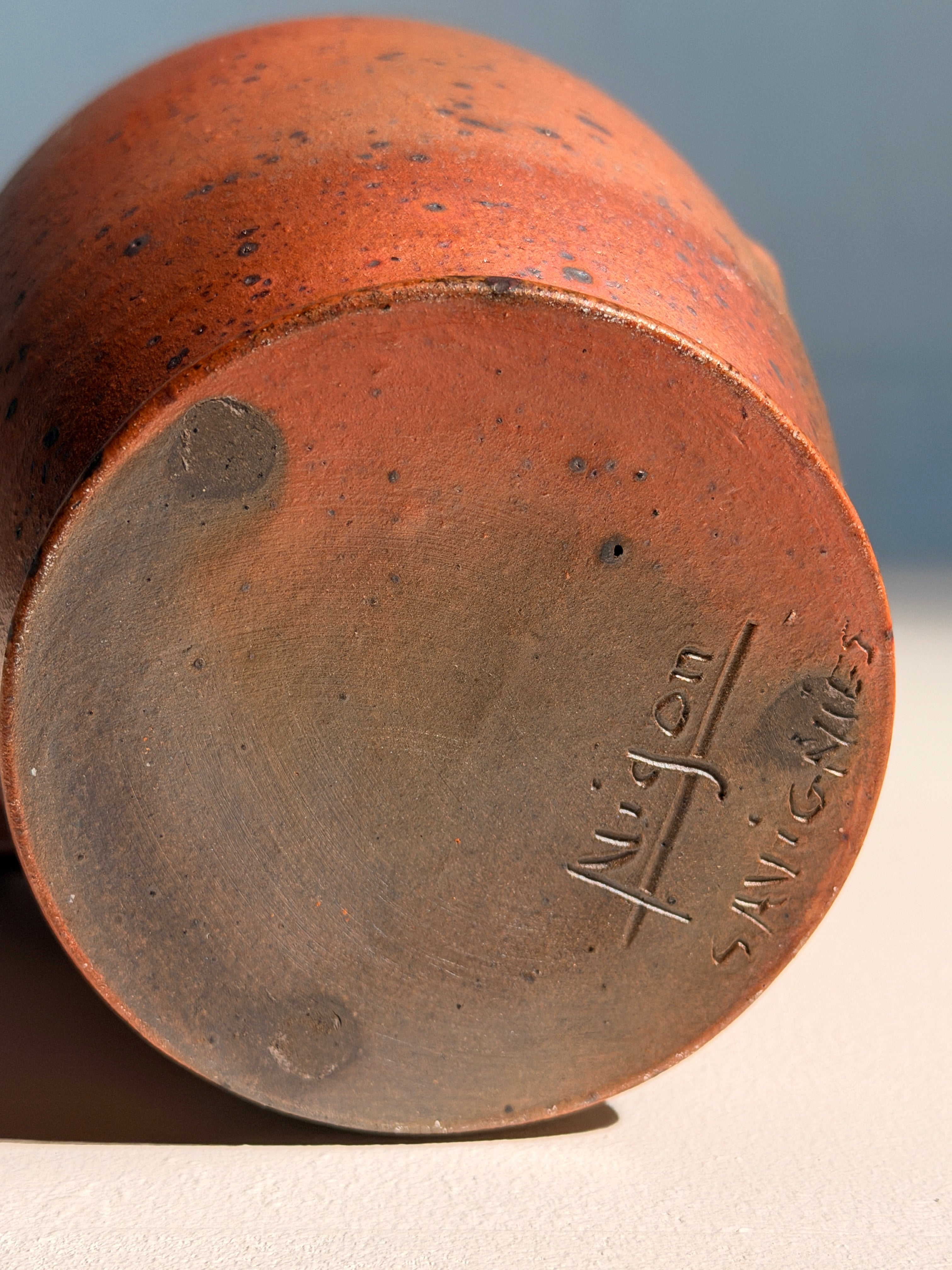 A rare collection of six French studio pottery pitchers — detail view