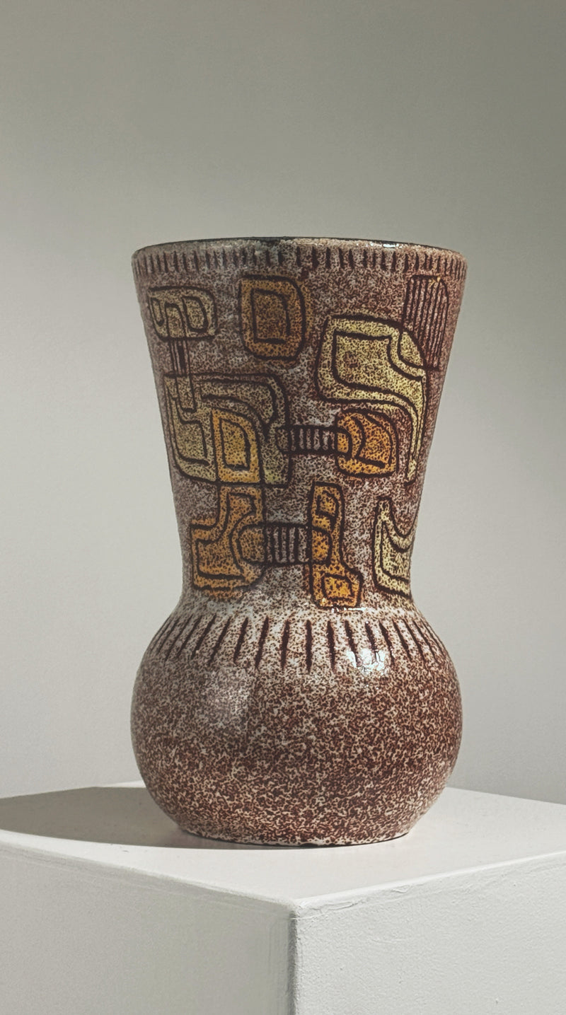 Accolay ceramic vase detail showing geometric motifs and textured glaze