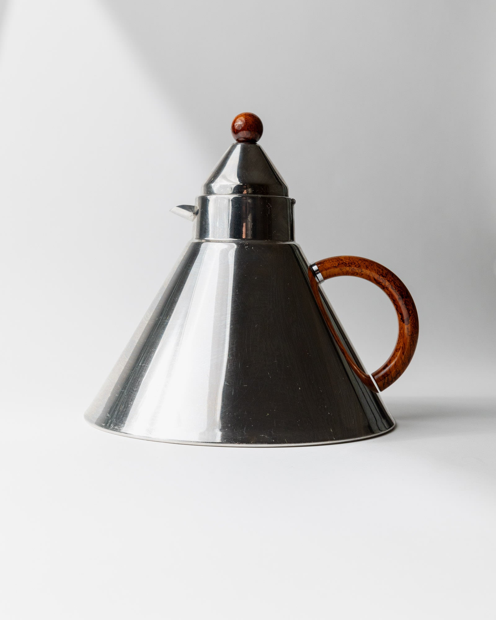 1980s Stainless Steel Kettle with Brown Handle Details