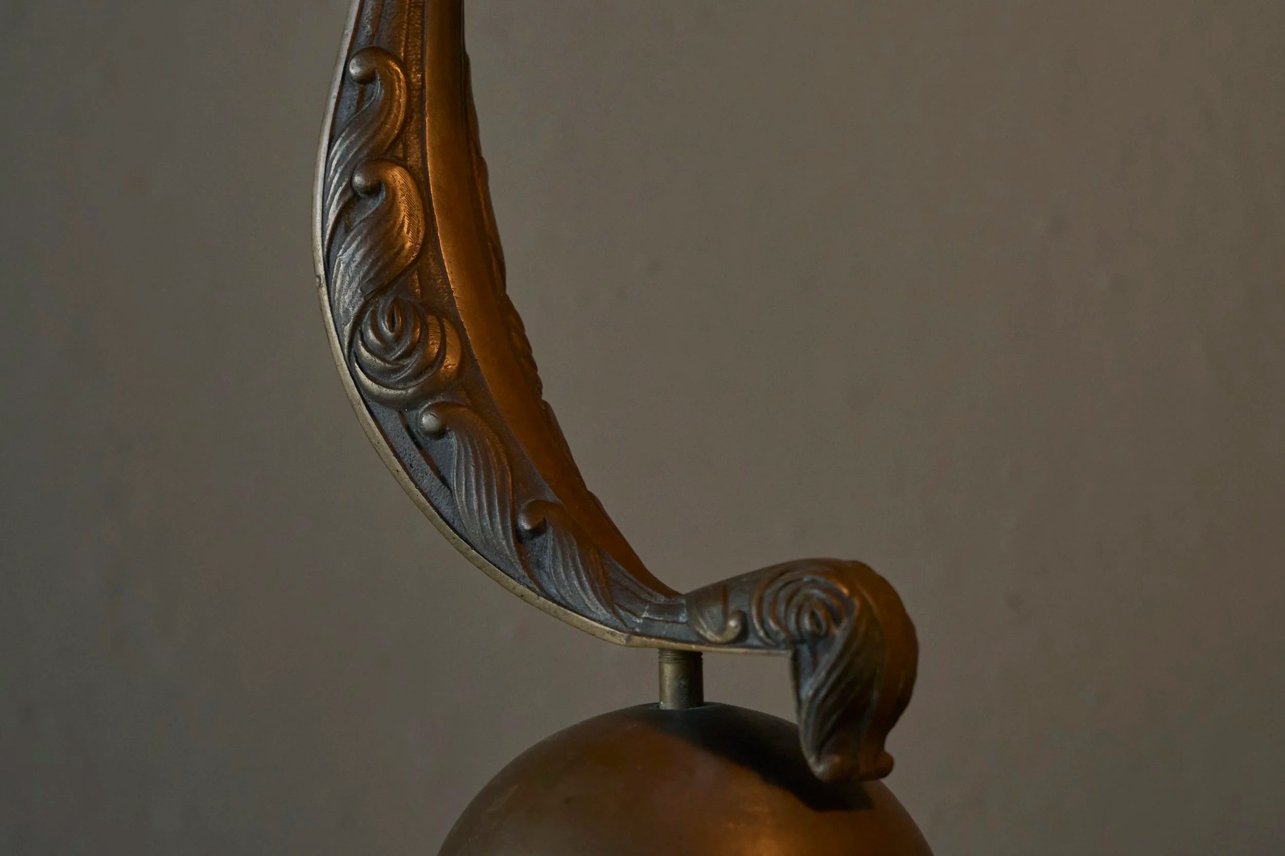 Sculptural Table Lamp in Brass and Opaline Glass Europe Early 20th Century — lifestyle setting