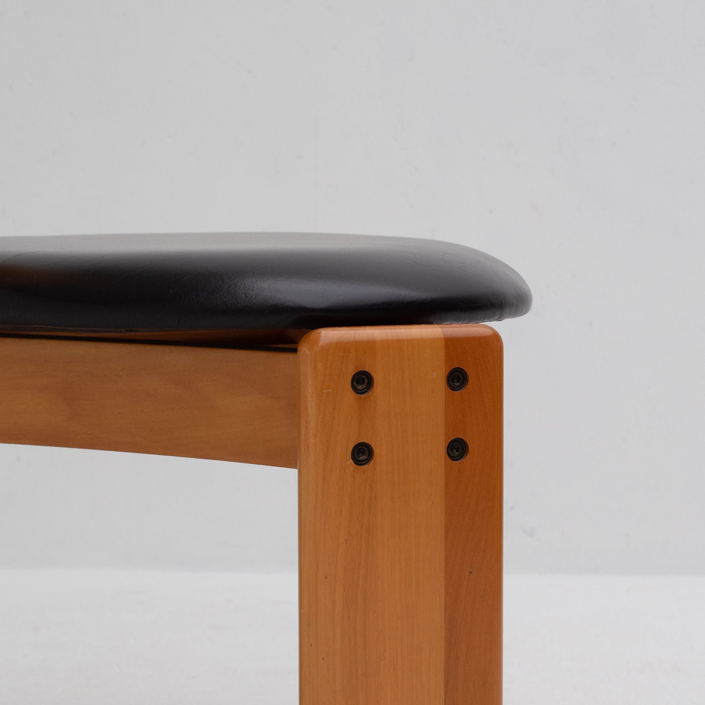 Set of Dining Chairs in Wood and Leather by Mario Marenco for Mobil Girgi — back view highlighting wooden frame and leather s