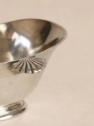 1950s Belgian Antique Wiskemann Silver-Plated Sauce Boat — lifestyle setting