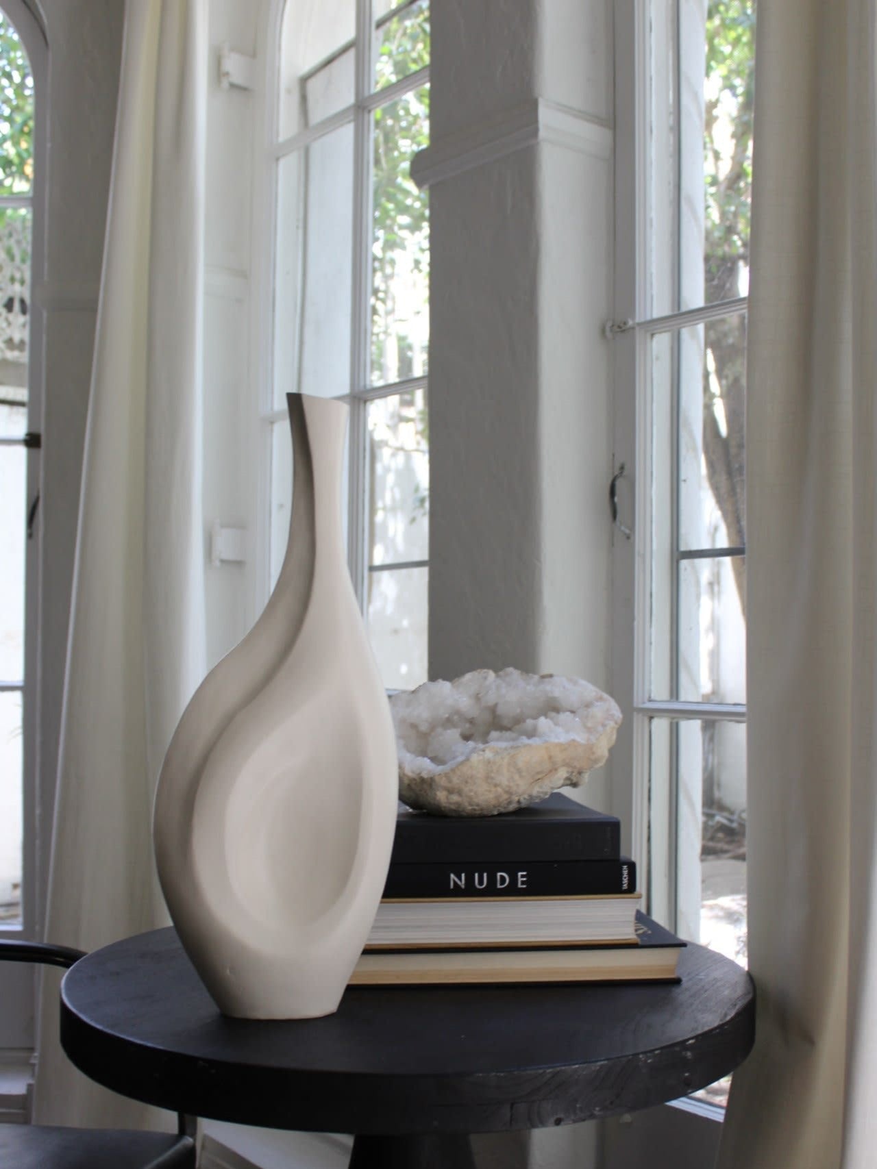 Waizu - Modern Vessel in White Stoneware and Porcelain clay — side angle
