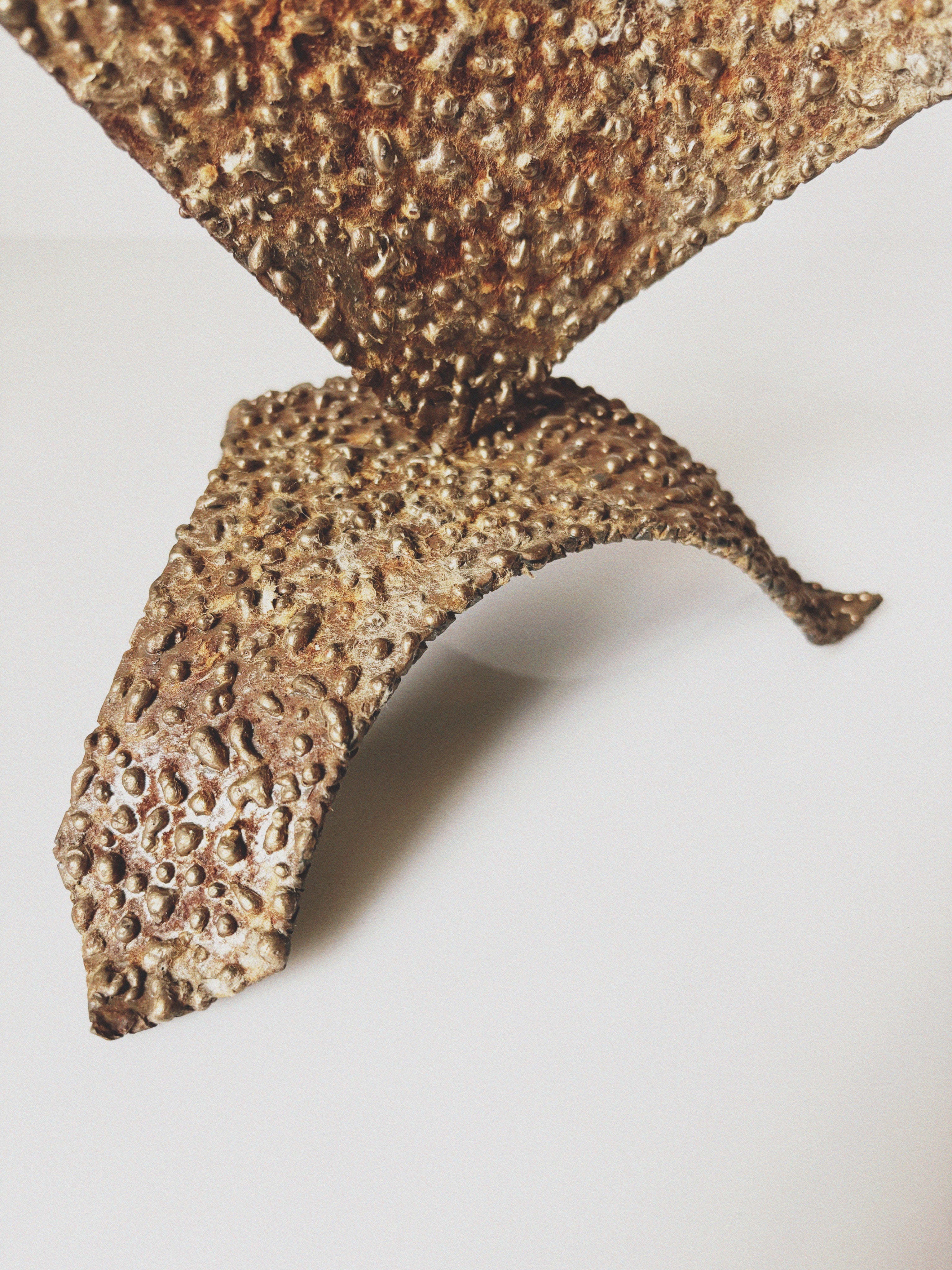 Brutalist 2 Arm Sculptural Metal Candlestick, Poland Mid Century  — side angle