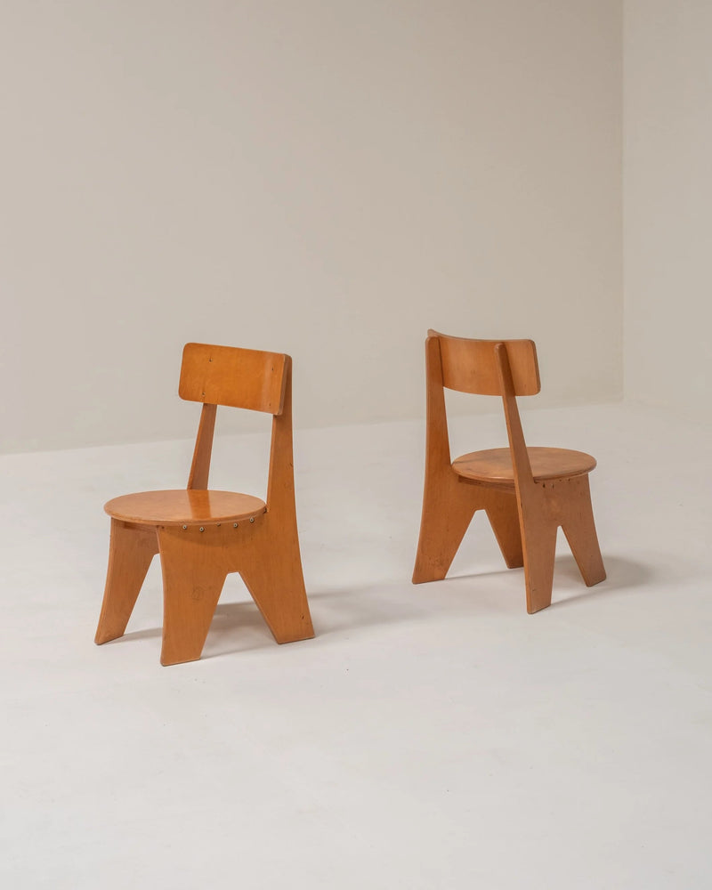 Sculptural Pair of Plywood Chairs, Germany, 1970s by Paulette in 't Stad | The Oblist