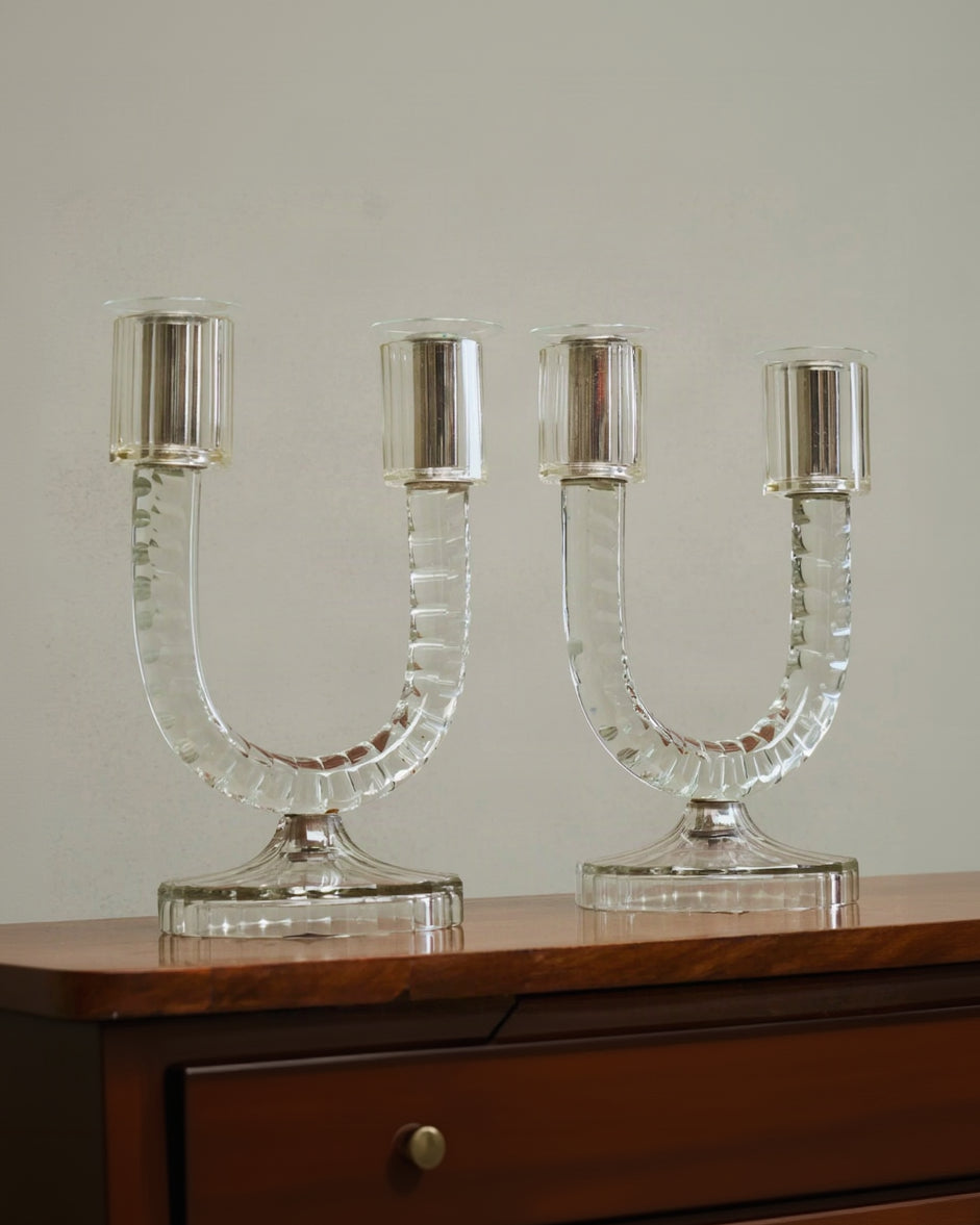 Wonderful Pair of Crystal Art Deco Candle Holders, France 1930s by ORNAMENTUM | The Oblist