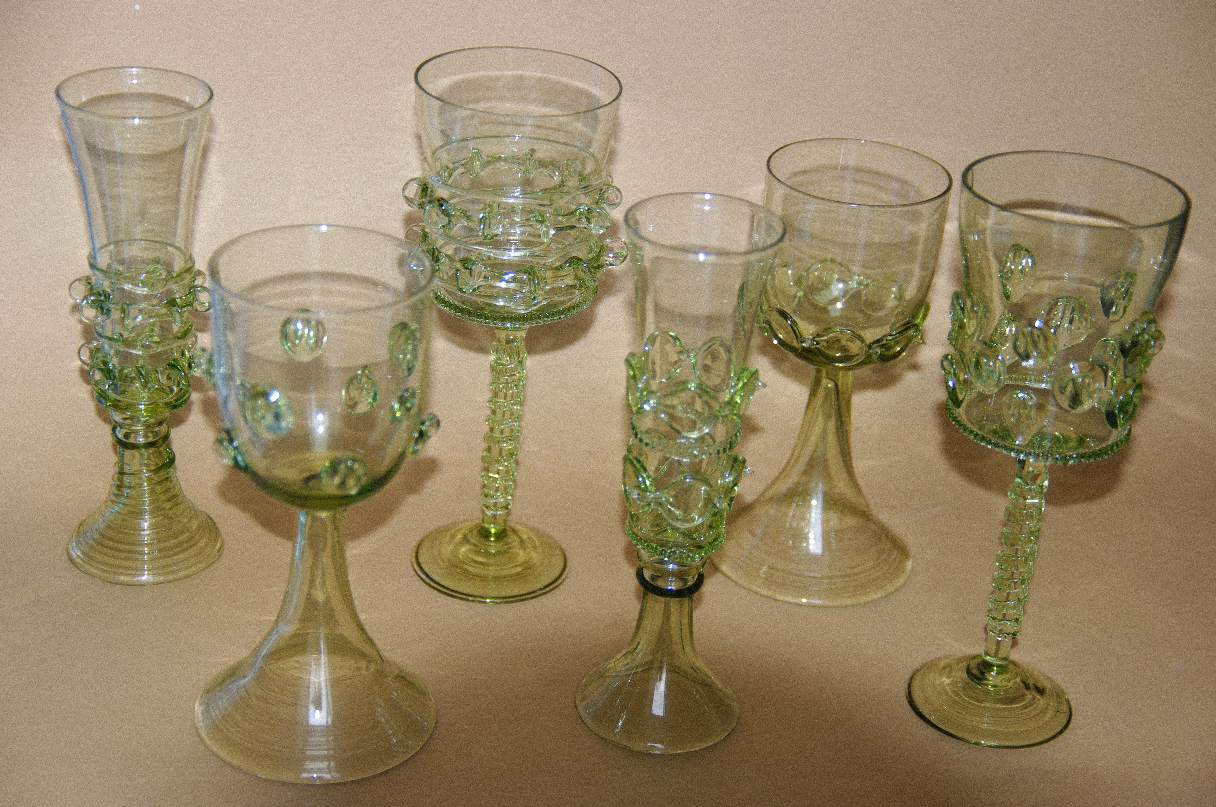 Set of six Mouthblown Wine Glasses — arranged on neutral background