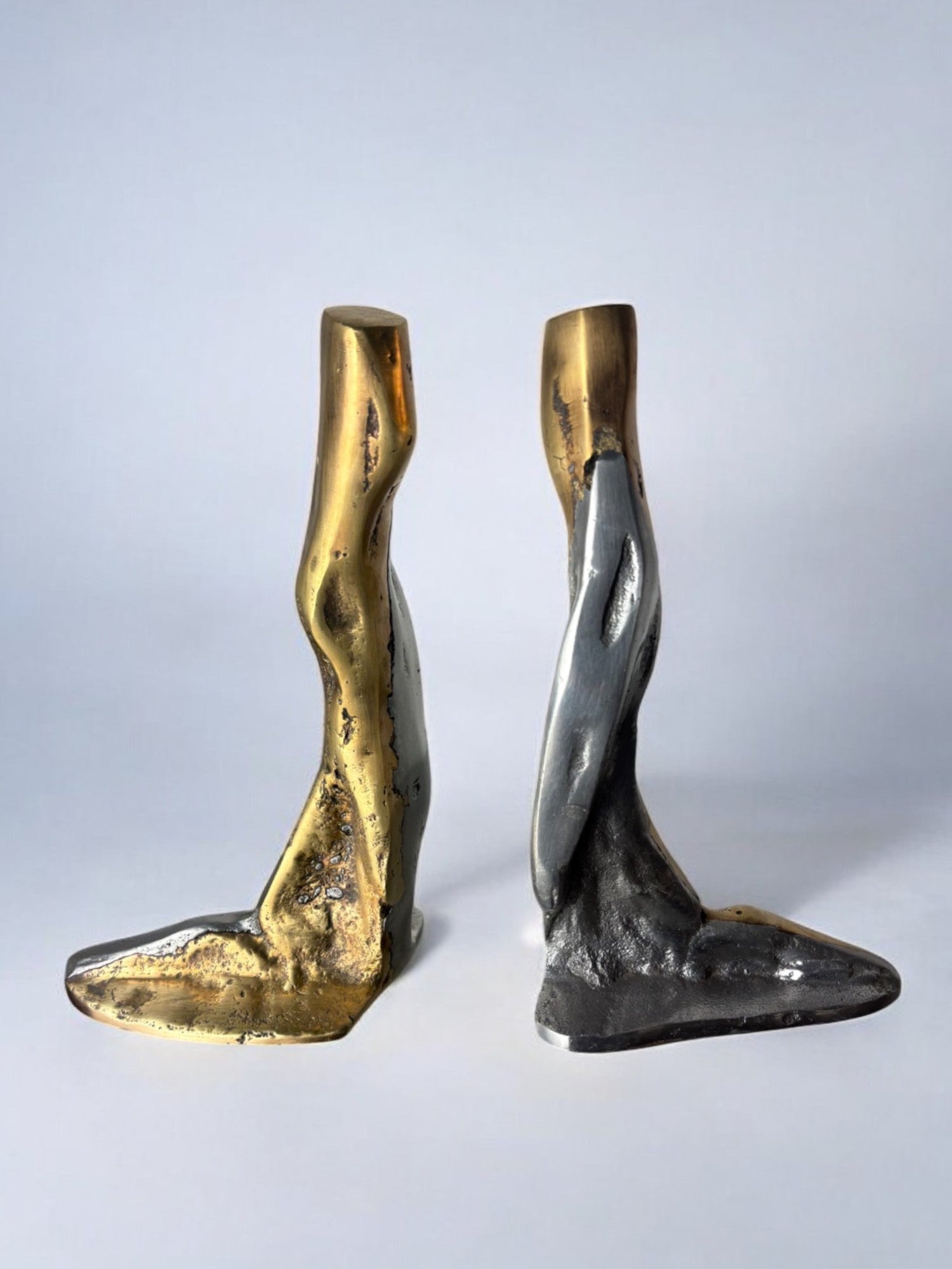 Pair of Brutalist Bookends by Ardisur, Spain, 1970s — angled view highlighting textured metal surfaces