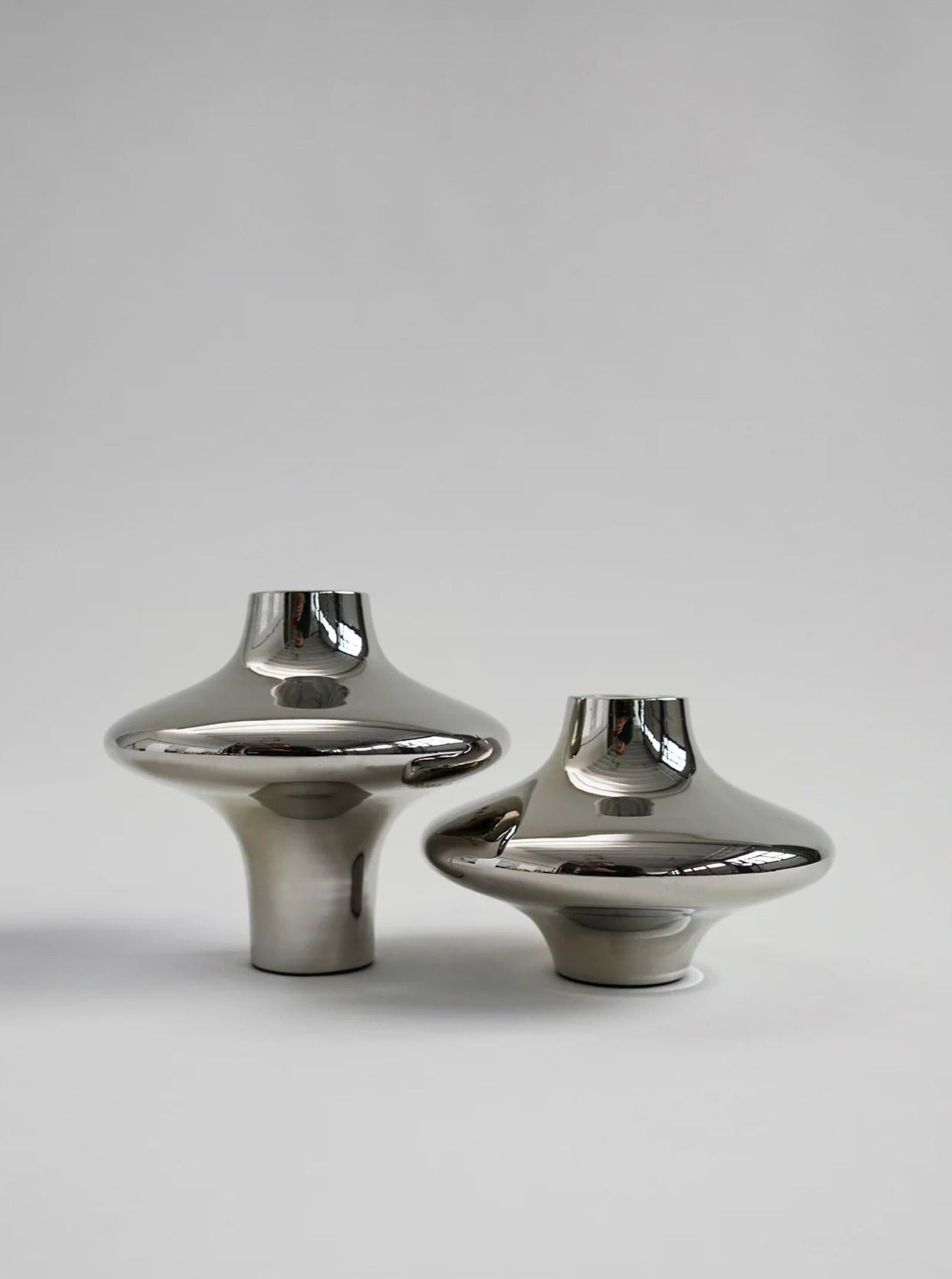 Doublet Candleholder - Small - Silver — top view highlighting reflective silver finish