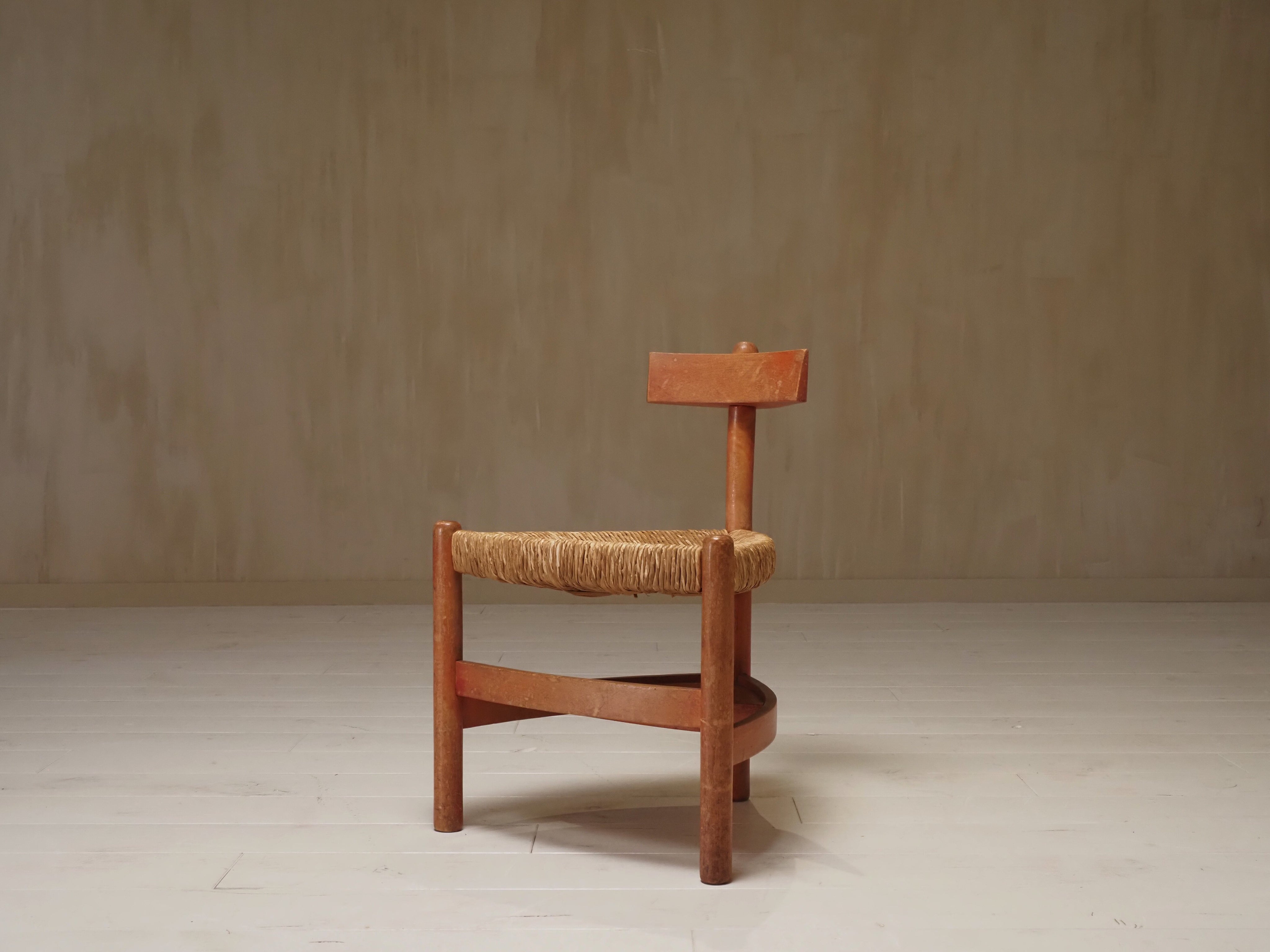Architectural Dutch 1960's wooden accent chair — side angle