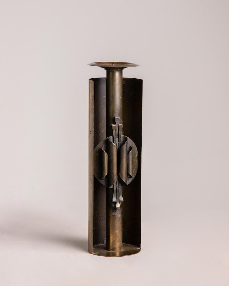 Brutalist Metal Candle Holder by Czesław Palczewski | The Oblist — handcrafted bronze finish