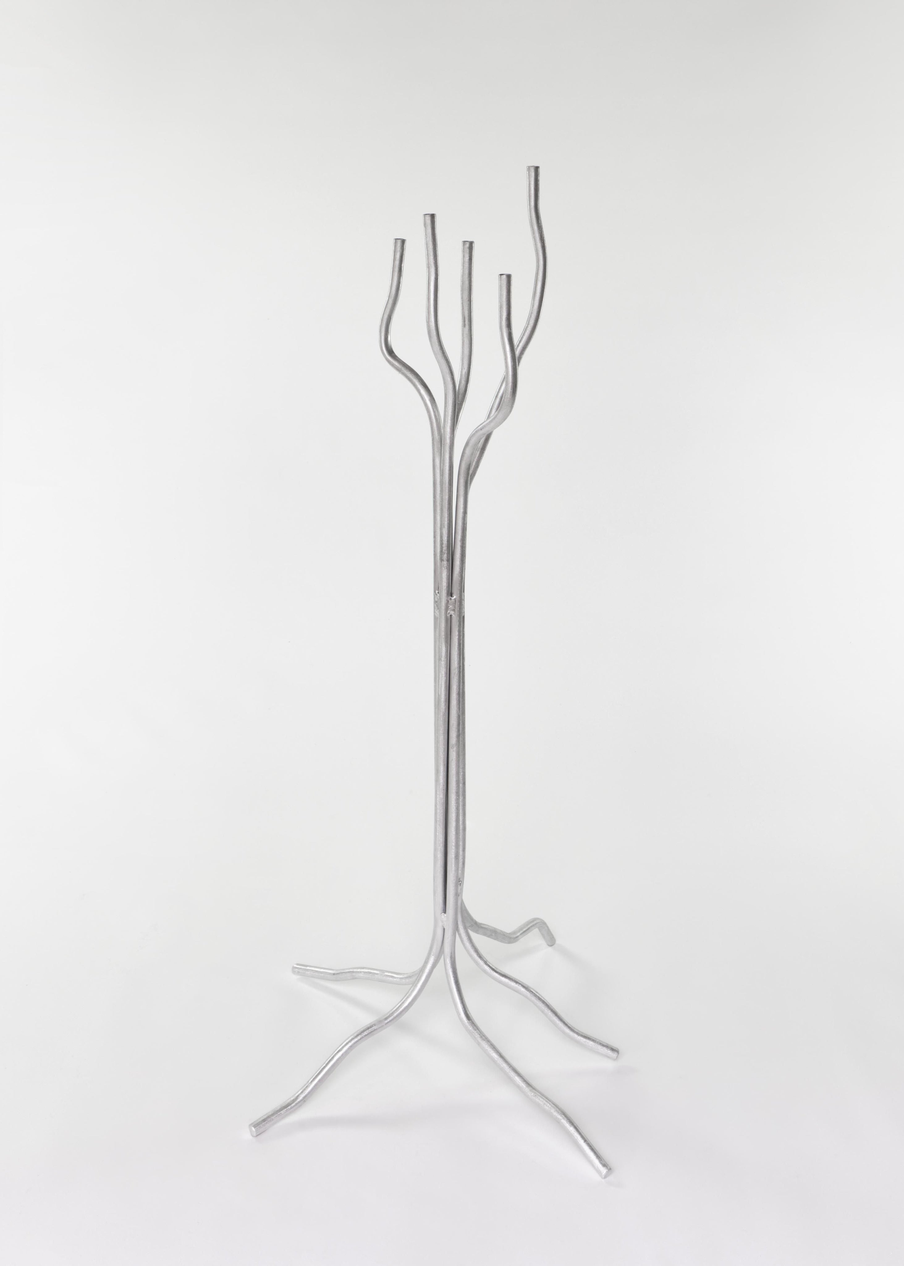 Tall Aluminum Candelabra — side angle view against white background