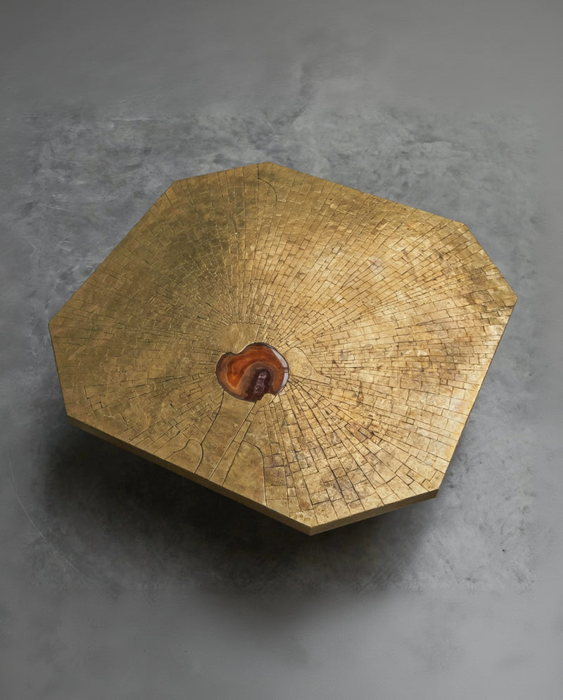 Christian Krekels Art Coffee Table in Inlaid Brass and Agate 1989 by ORNAMENTUM | The Oblist