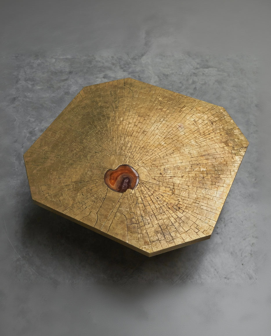 Christian Krekels Art Coffee Table in Inlaid Brass and Agate 1989 by ORNAMENTUM | The Oblist
