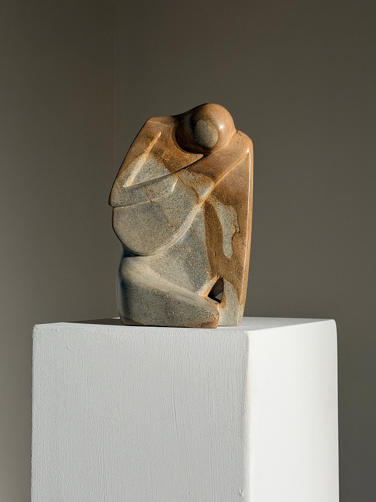 "The Mandolin Player" abstract stone sculpture, France, 1950s.  — close-up