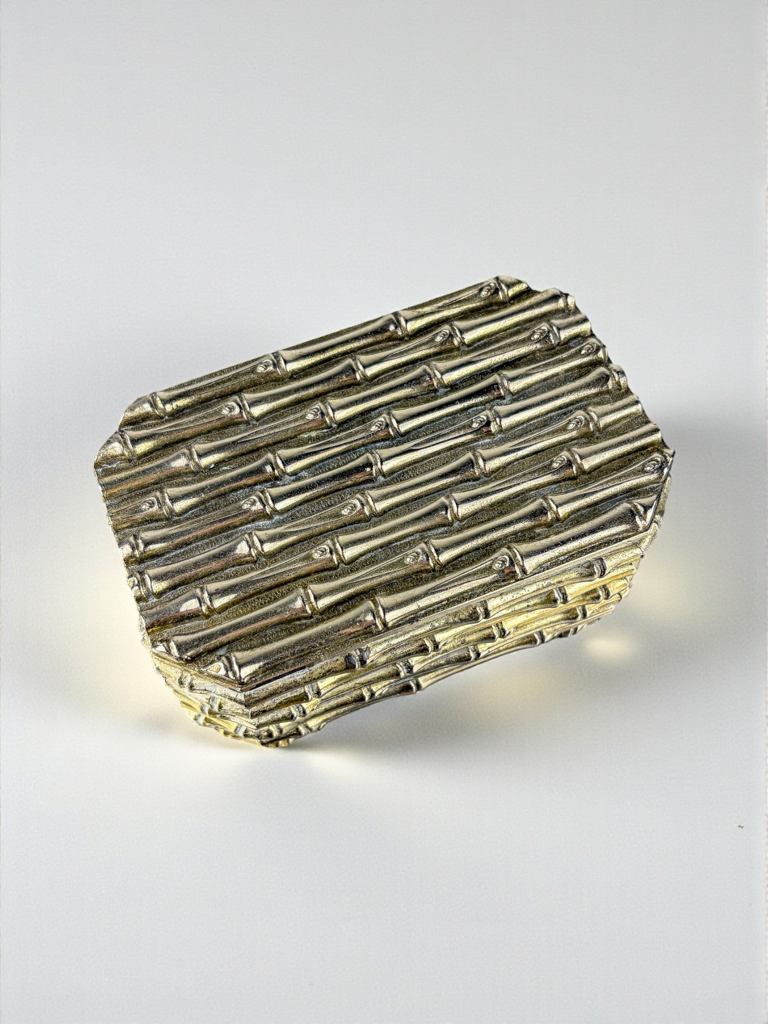 Maison Baguès Silver-Plated Faux Bamboo Box, France, 1960s — top view on white background