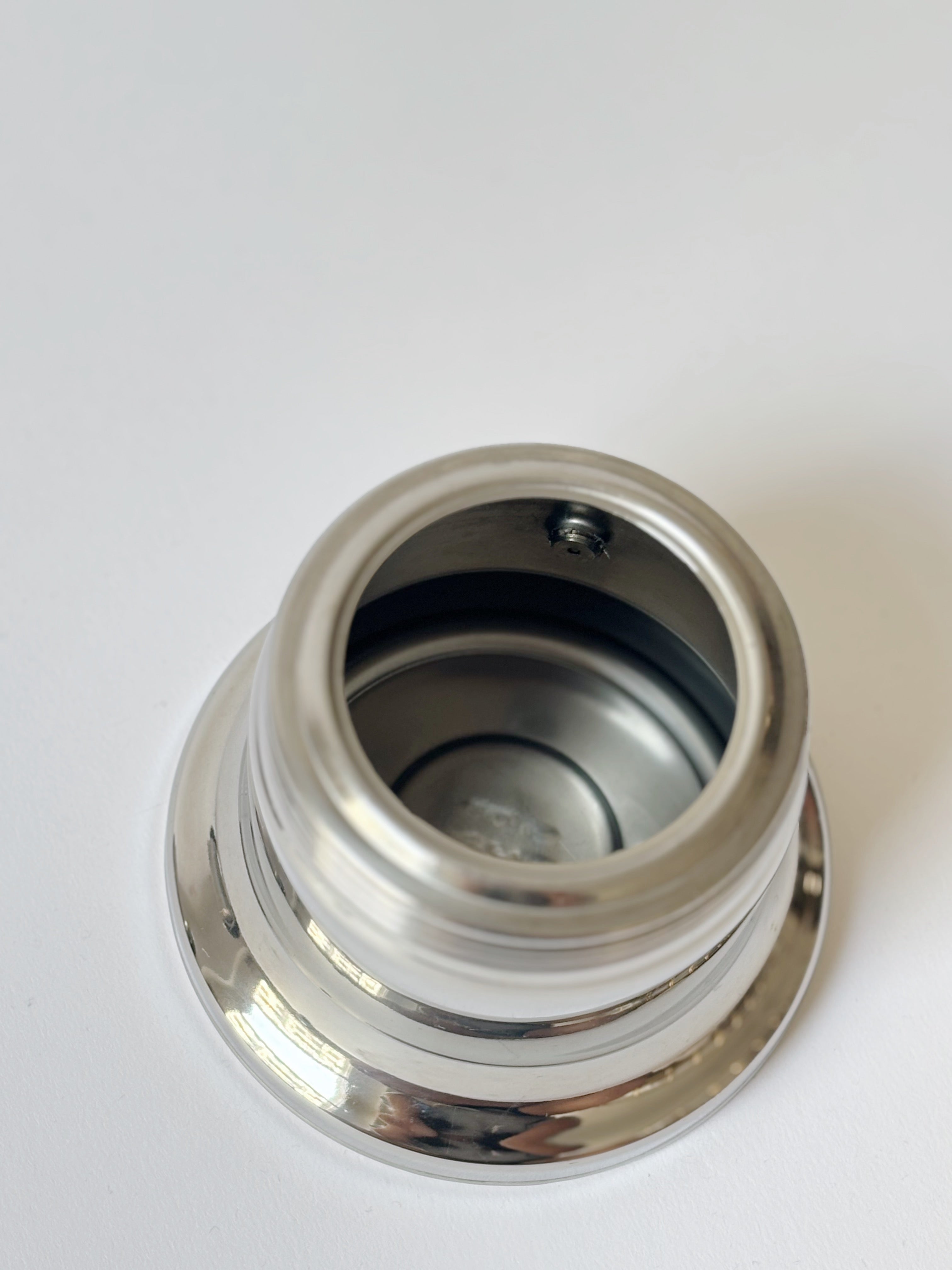 Kontessa Moka Pot, c. 1980's Italy — close-up of polished metal interior