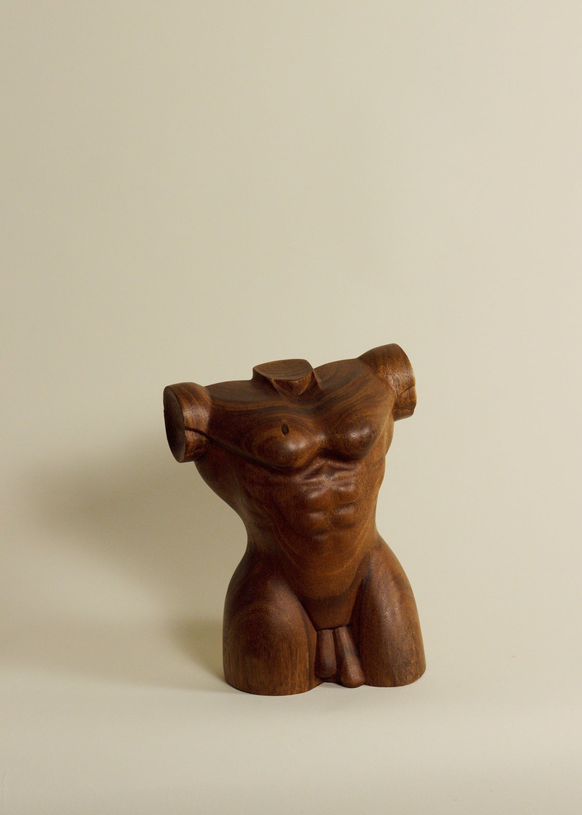 Wood Male Torso Sculpture — detail view