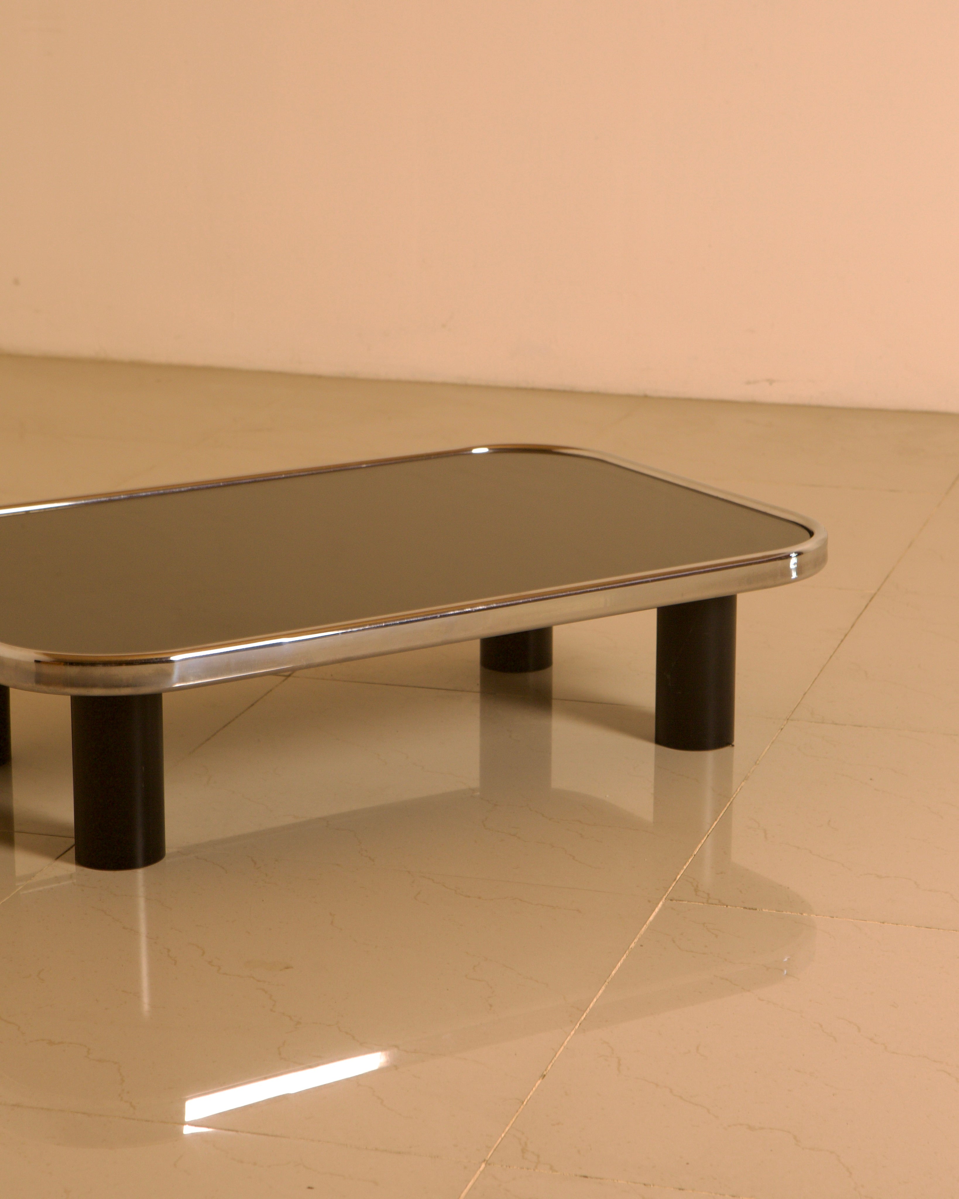 Smoked Mirror & Chrome Coffee Table, Willy Rizzo Style, 1970s Italy — side angle