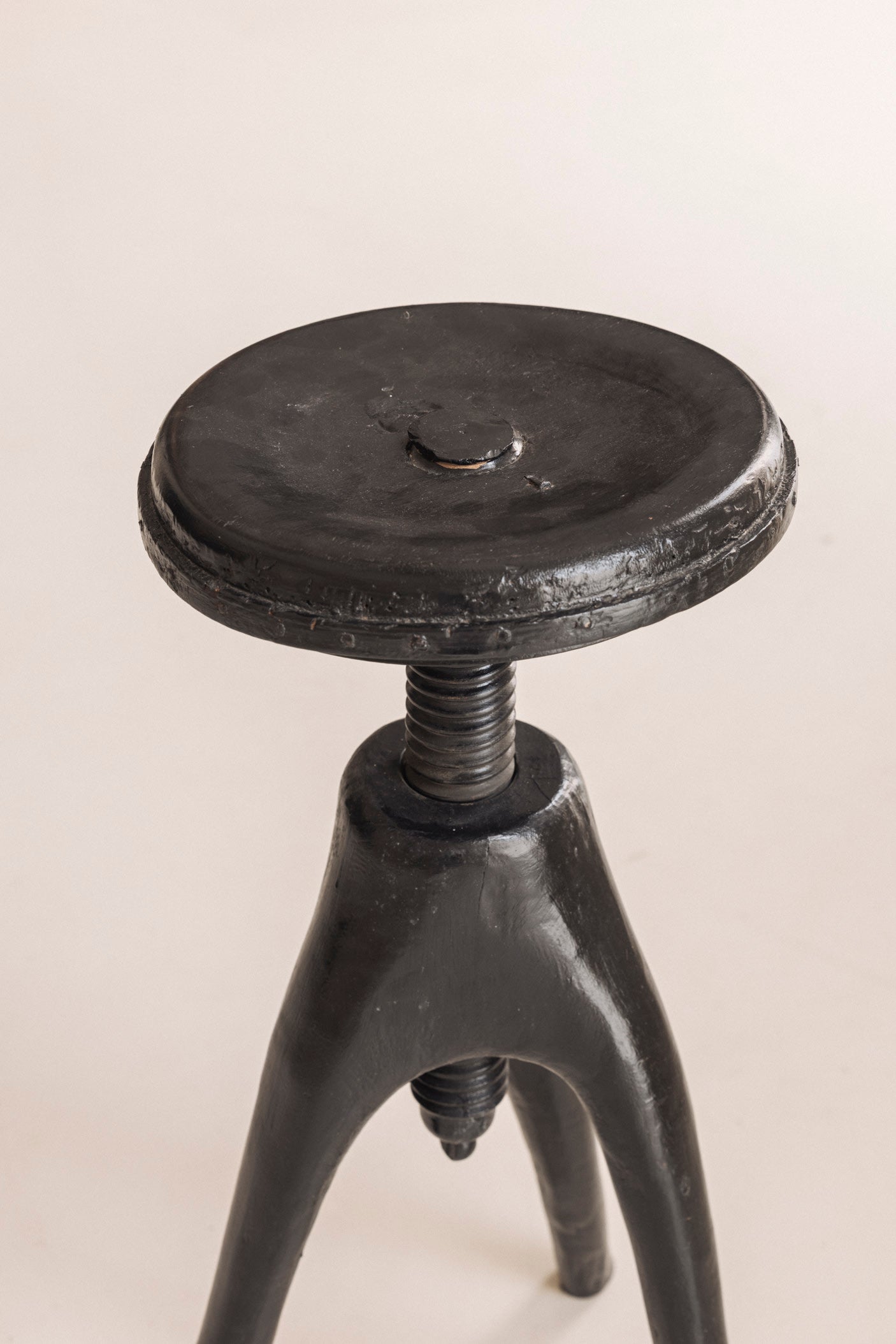 Danish Organic Tripod Stool with Adjustable Seat, Early 20th Century — lifestyle setting