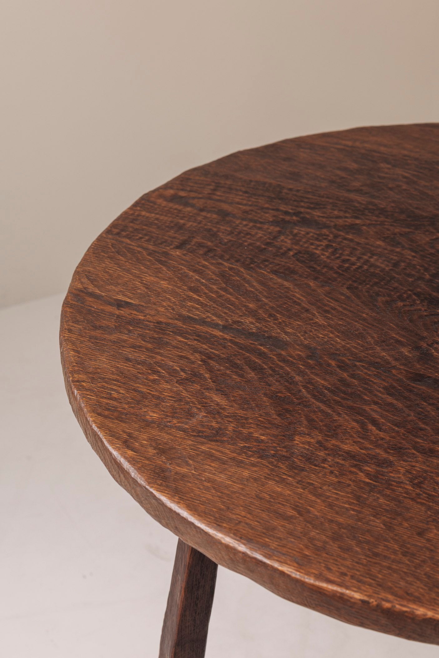 French solid oak carved dining table, 1950s — side angle
