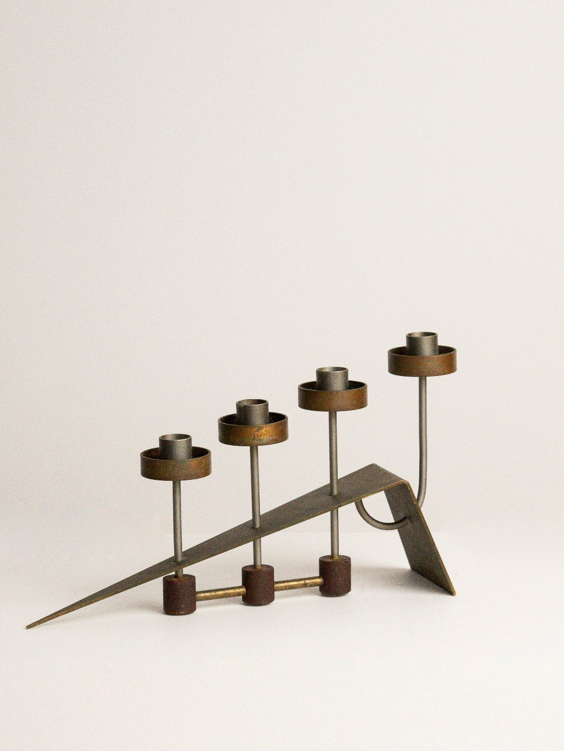 Vintage 1960s Brutalist Metal Candleholder — detail view