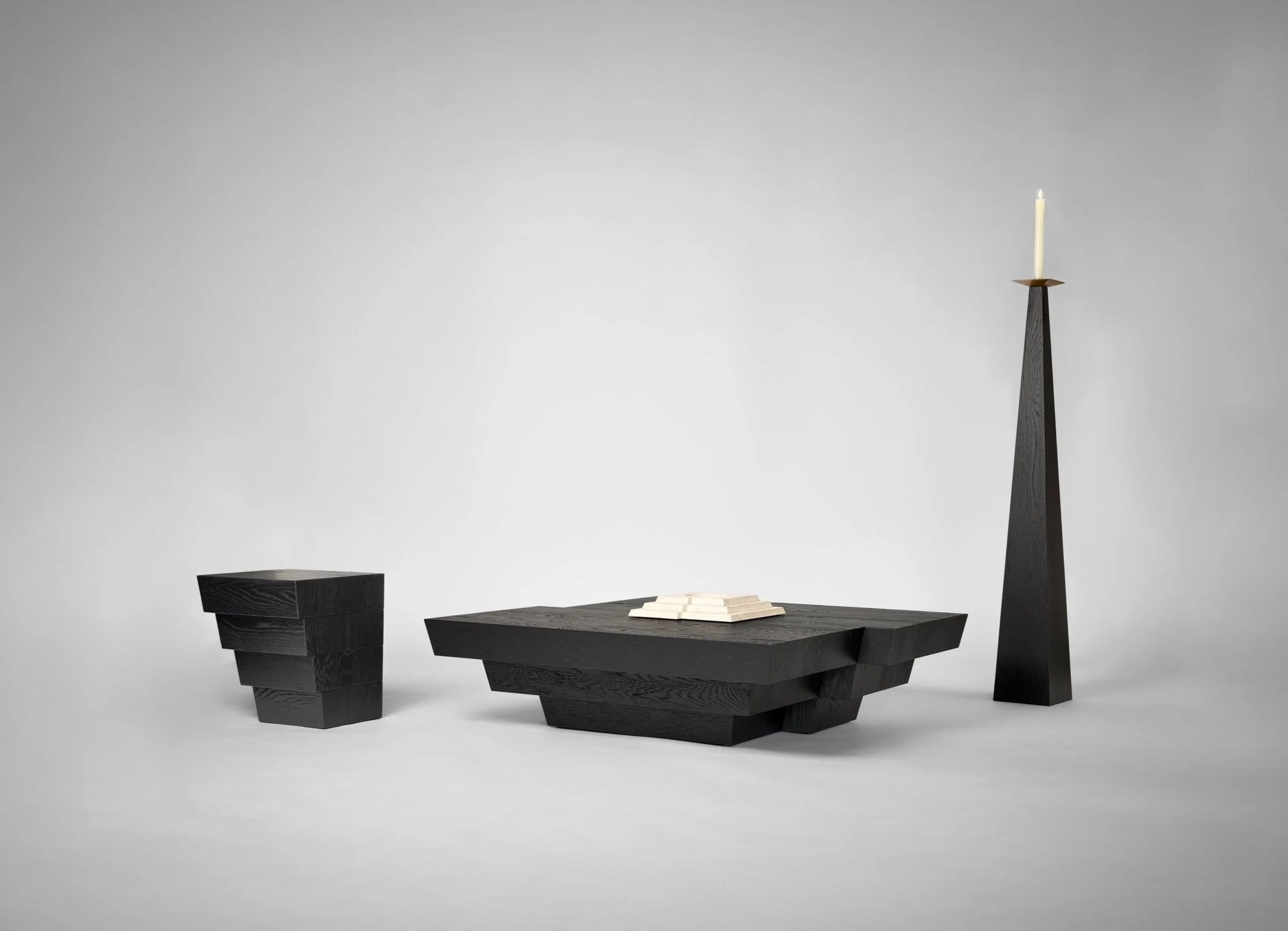 Taes Coffee Table — top view of black wood design in minimalist setting