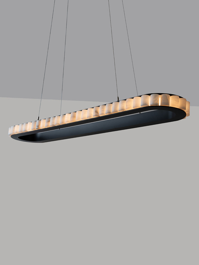 AVALON Oval With Ceiling Rose — close-up of black and brass pendant light