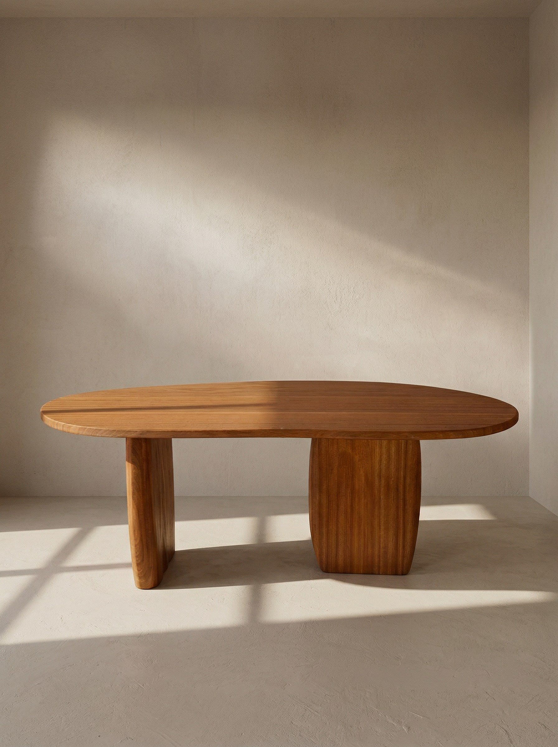 Dining Table - Wavy texture — side view of wooden table in neutral setting