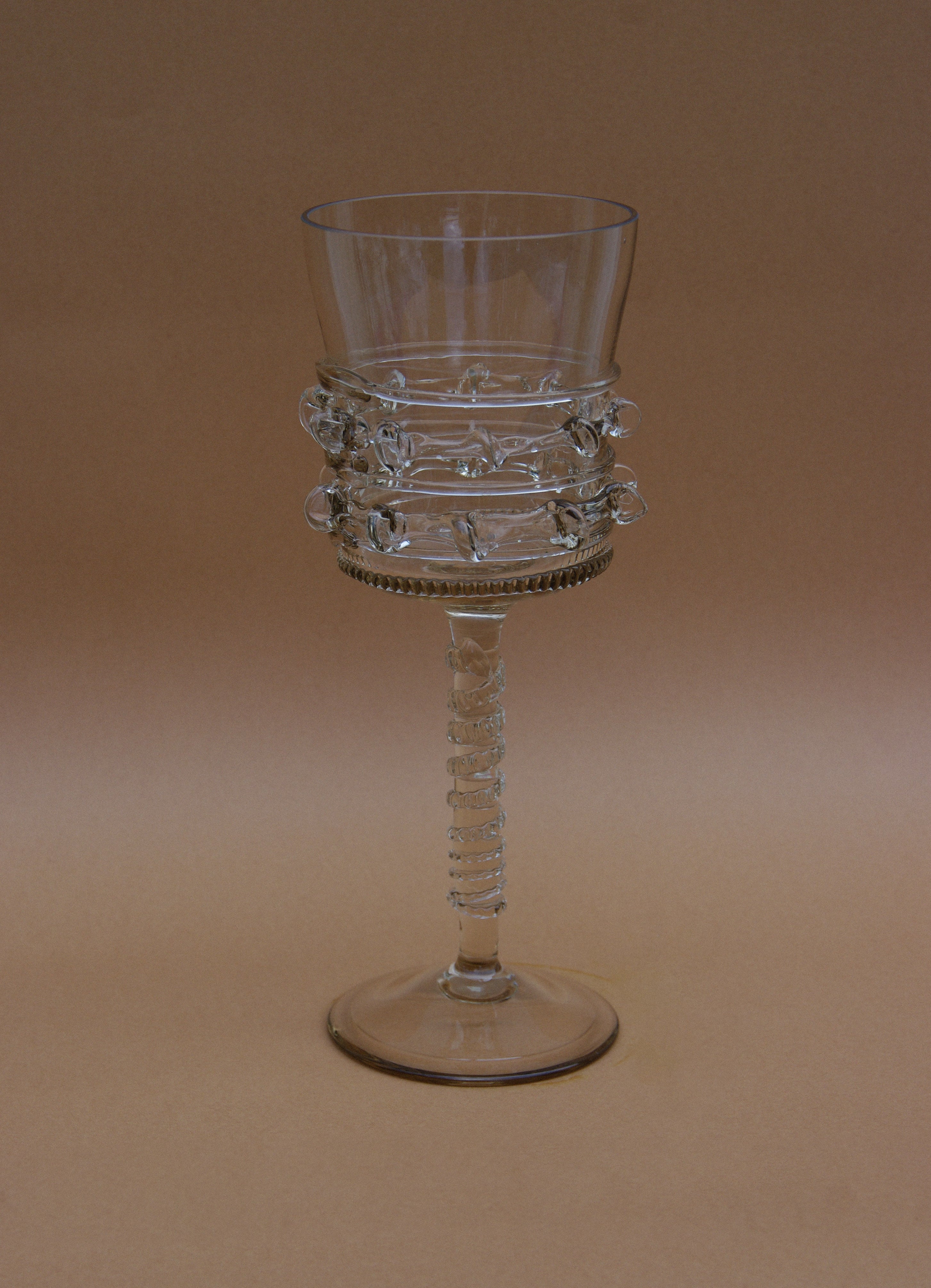 Pair of Mouthblown Wine Glass - Tall Spirals — front view on neutral background