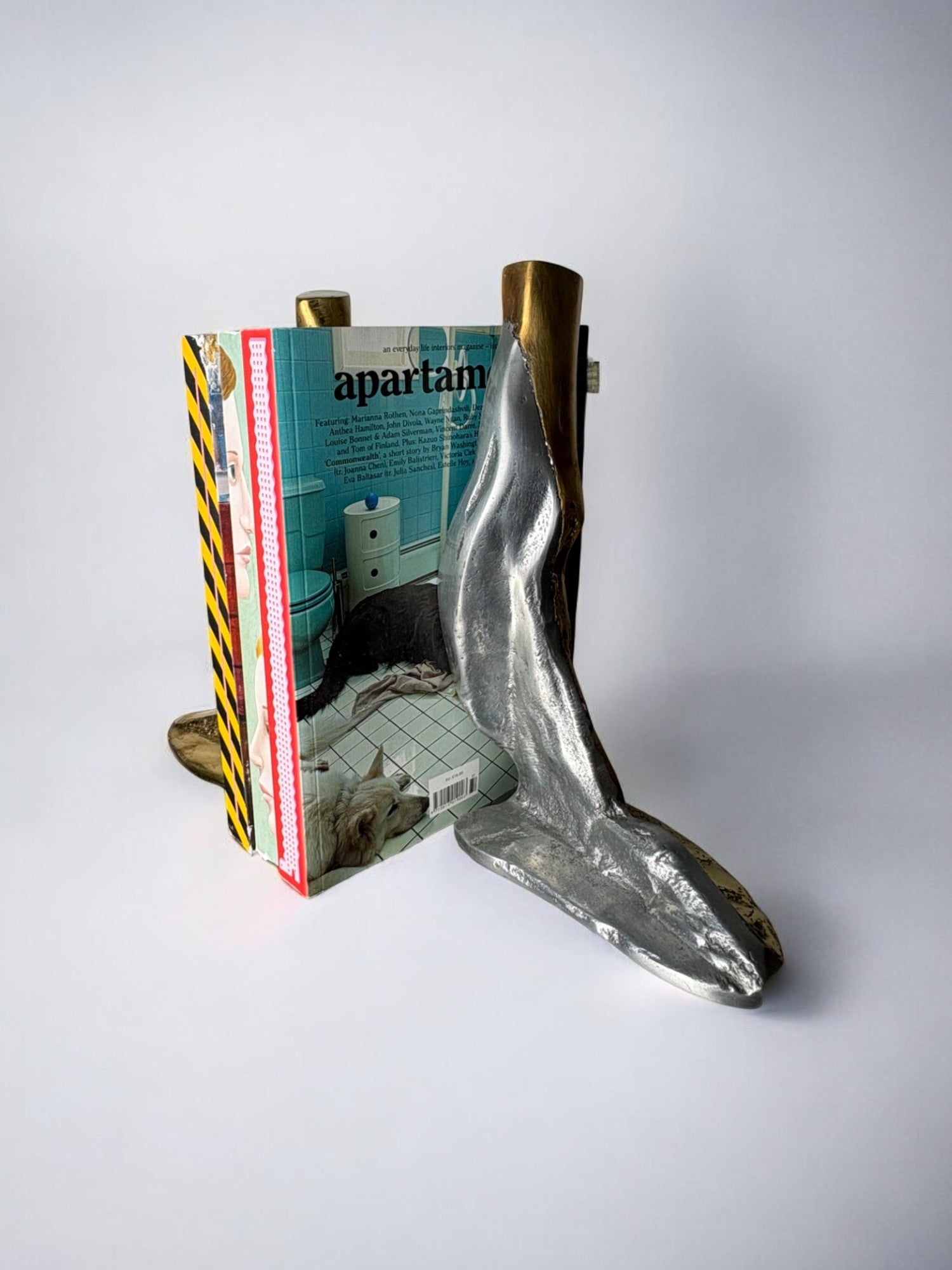 Pair of Brutalist Bookends by Ardisur, Spain, 1970s — side angle showing metallic finish and book support