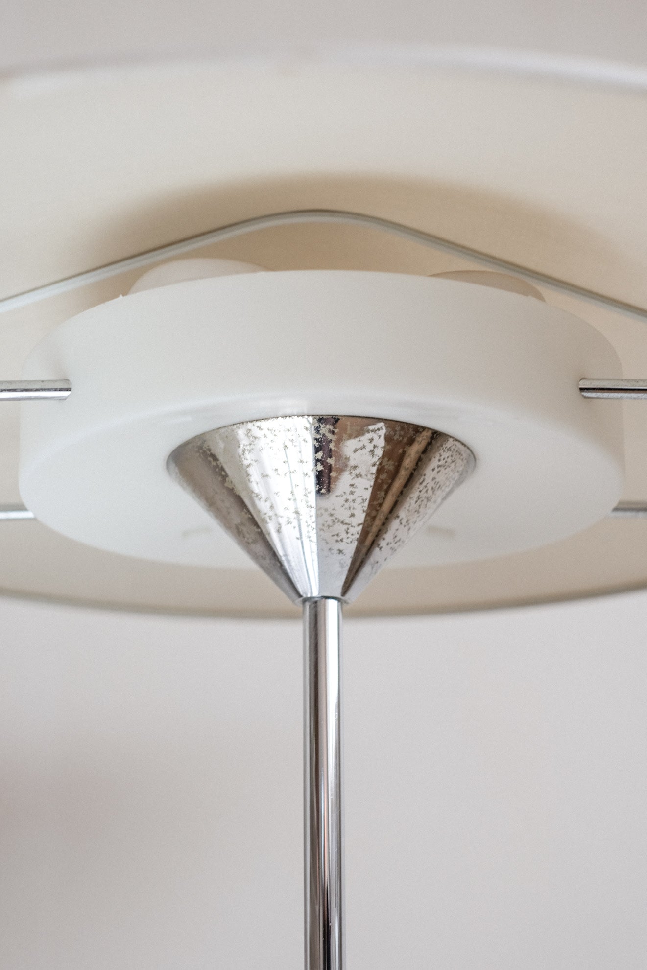 Cello Table Lamp 1980s — close-up of chrome base and shade