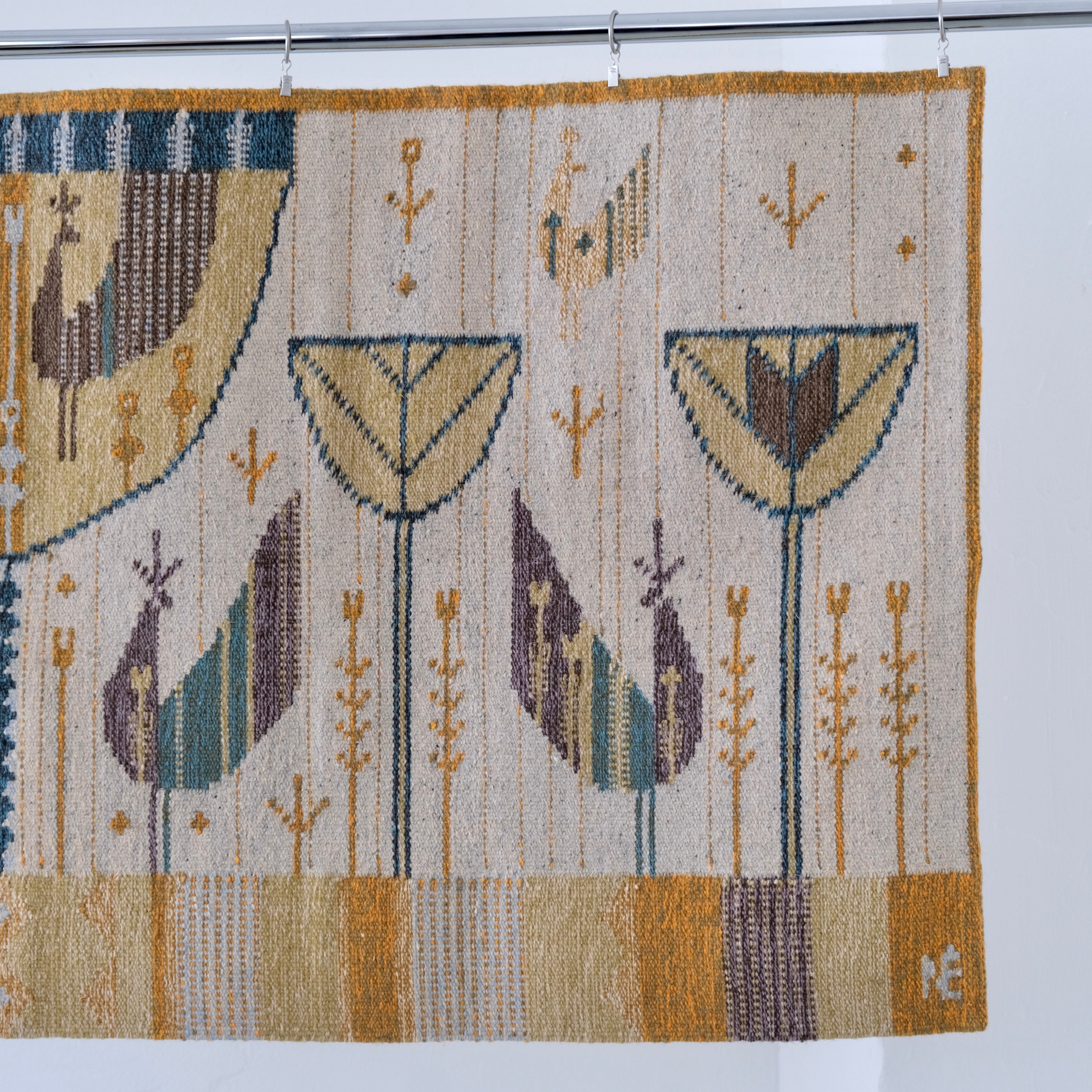 Mid-Century Wool Wall Tapestry by Éva Németh — side angle showing floral patterns and earthy colors